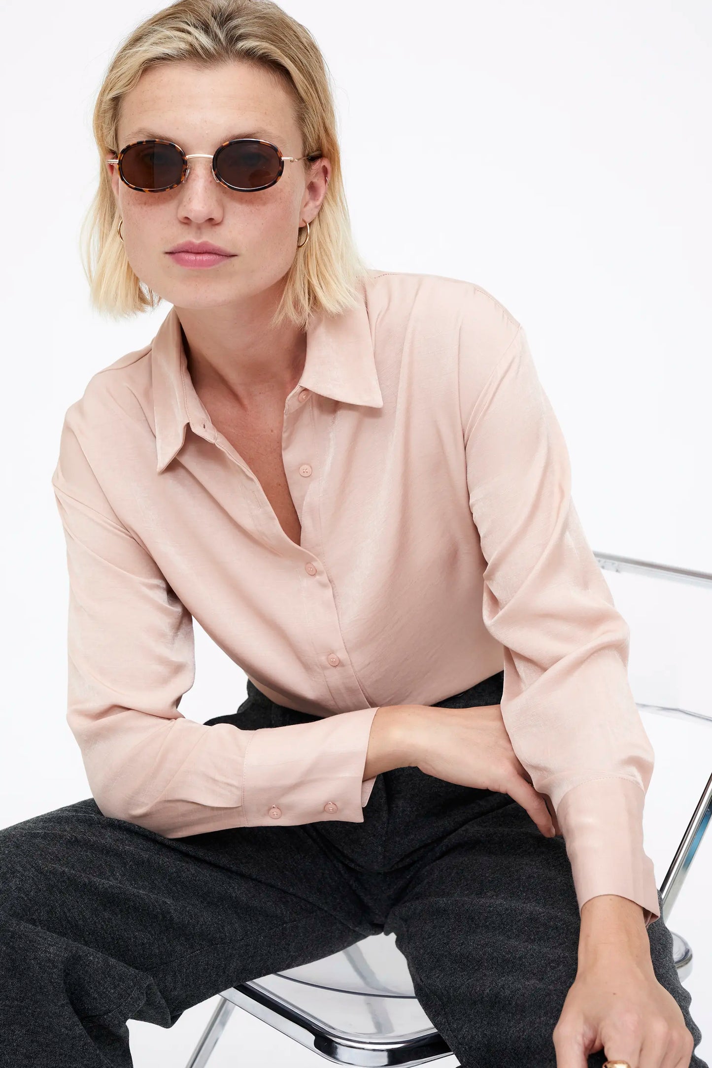 Camisa rosa crepé satinado