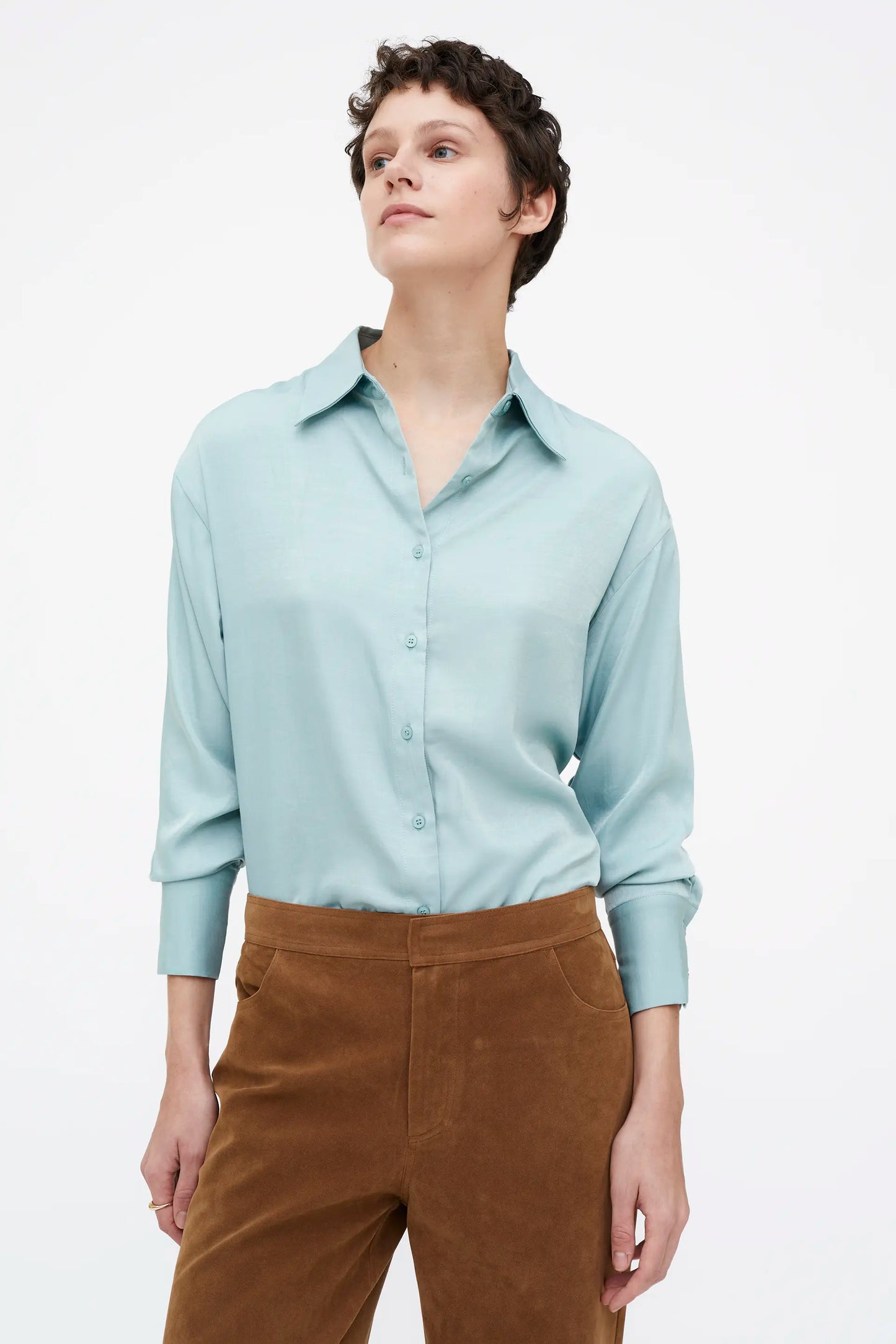 Blue satin crepe shirt