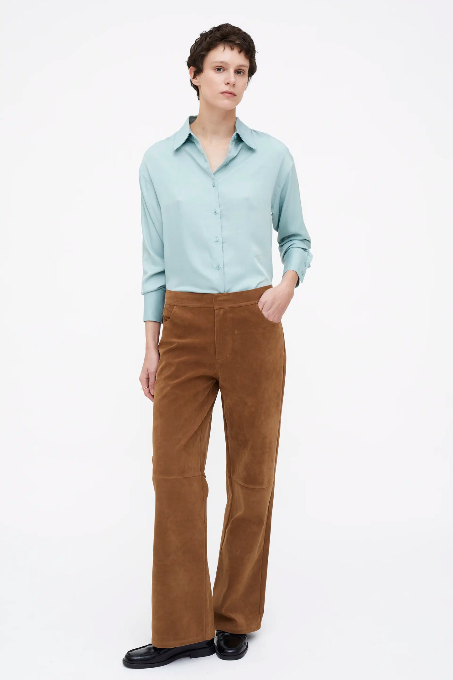 Blue satin crepe shirt