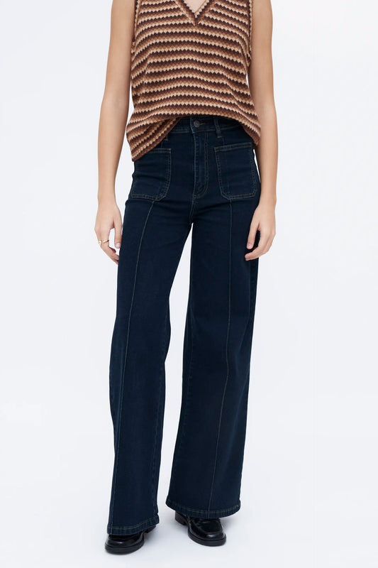 High-waisted blue jeans
