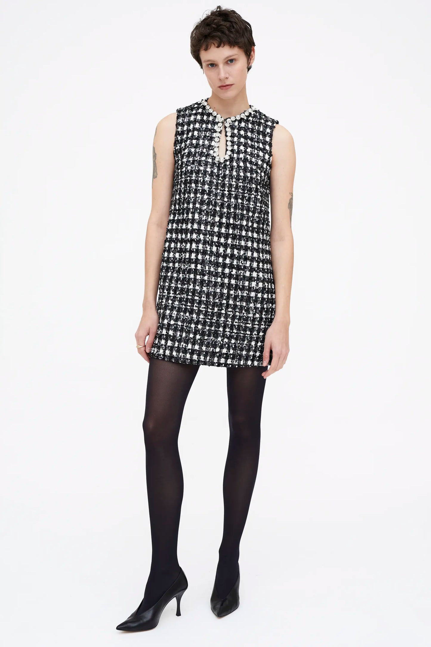 Vestido corto tweed blanco y negro