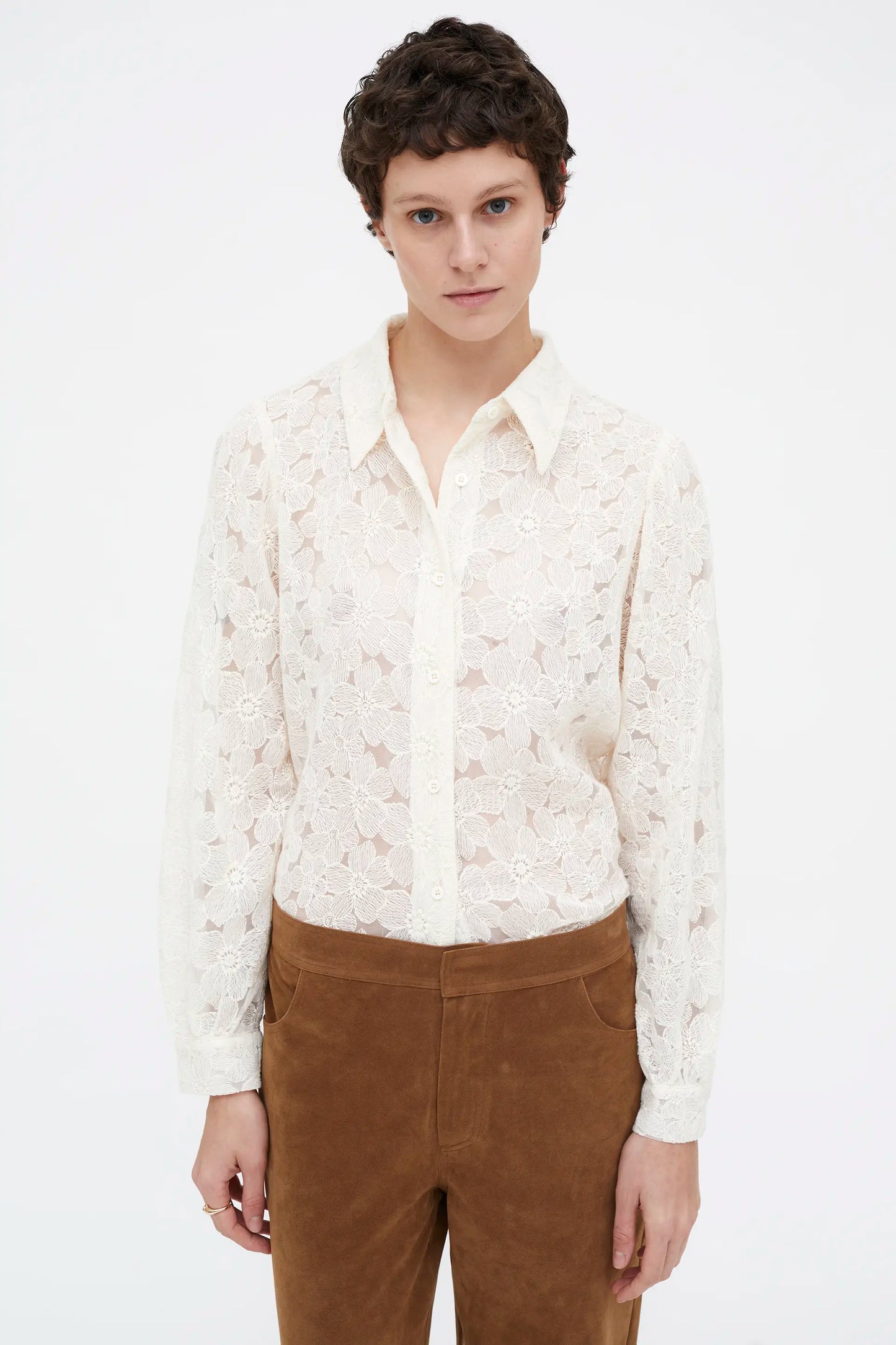 White shirt with floral lace