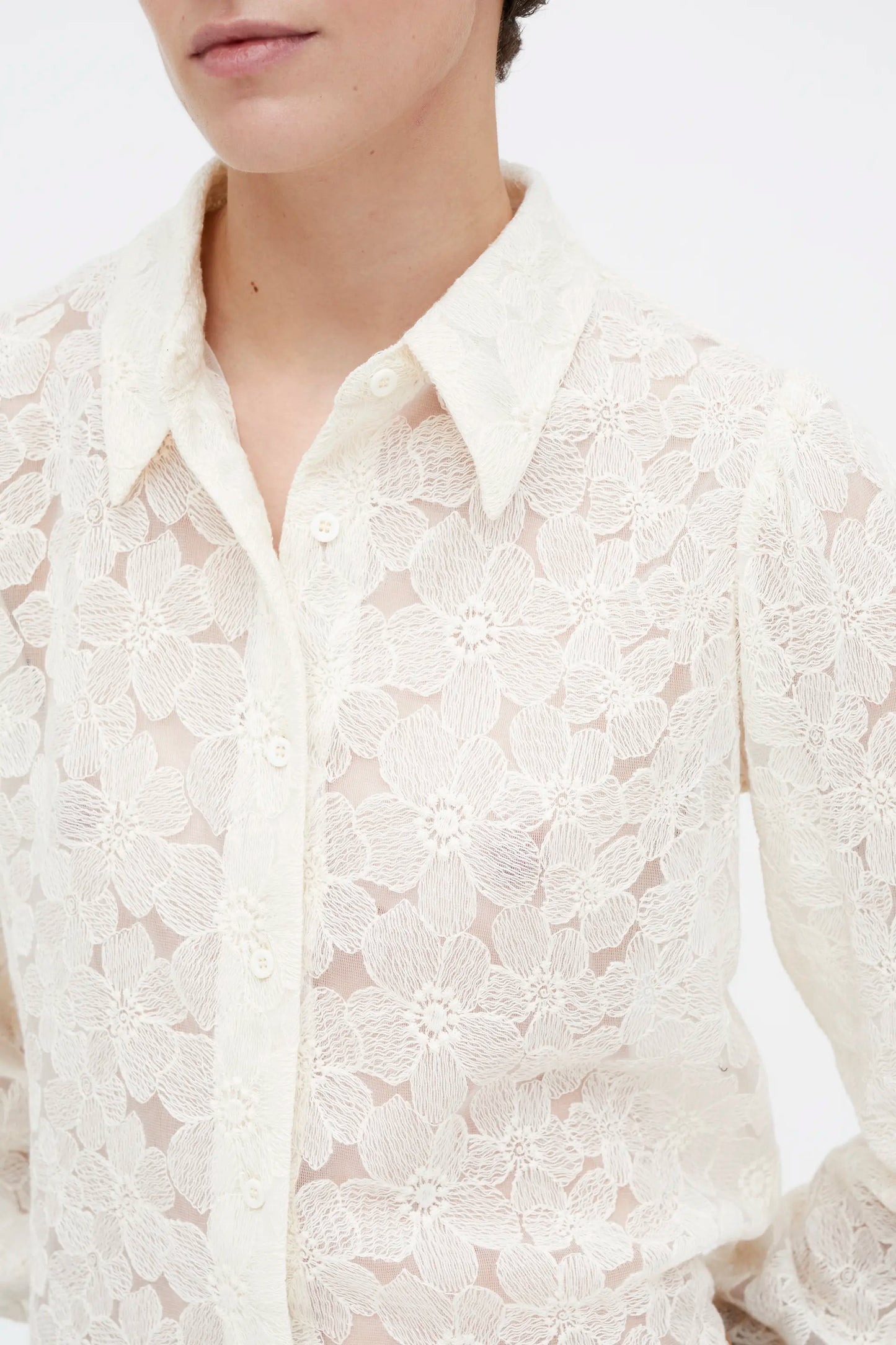 White shirt with floral lace