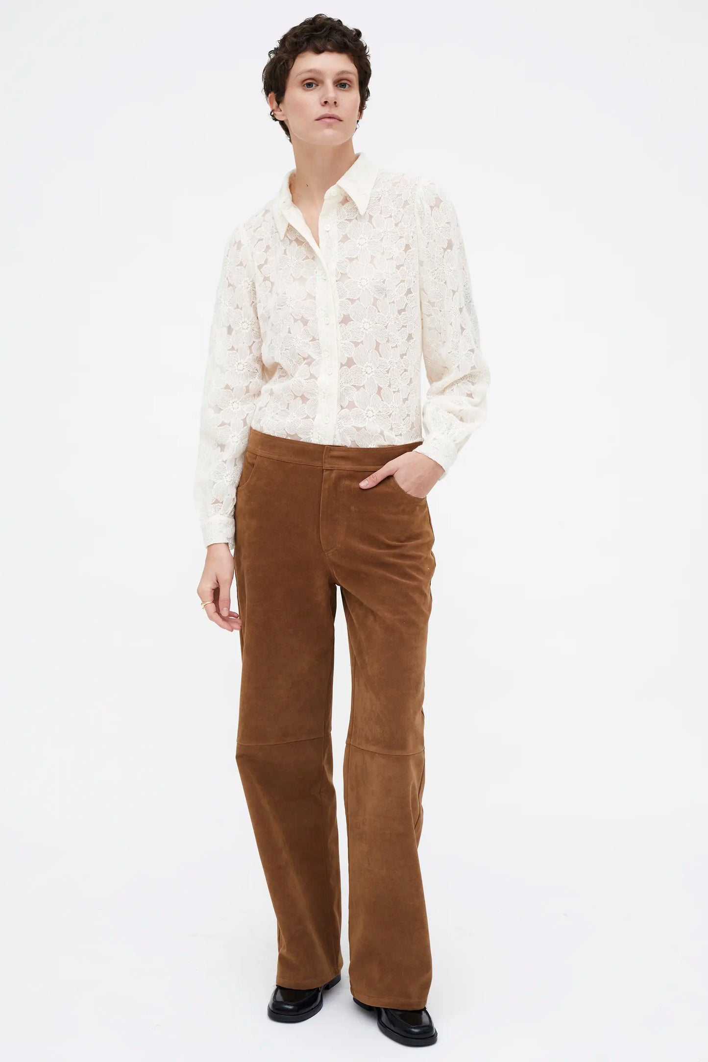 White shirt with floral lace