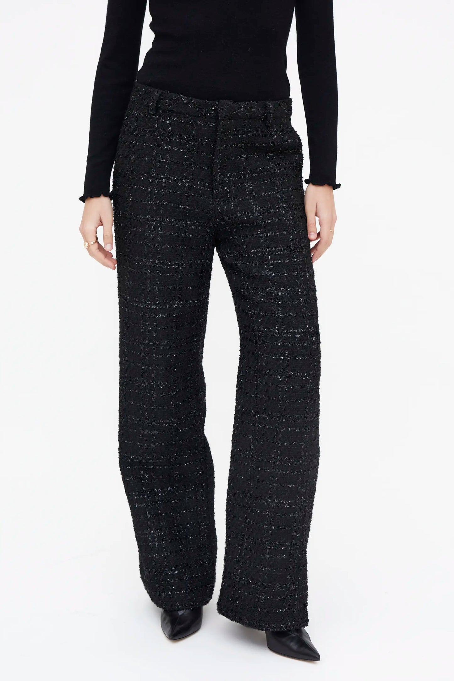 Pantalón recto tweed negro
