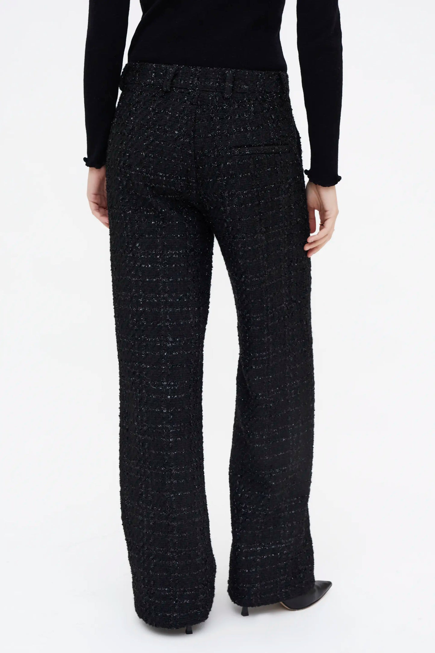 Pantalón recto tweed negro