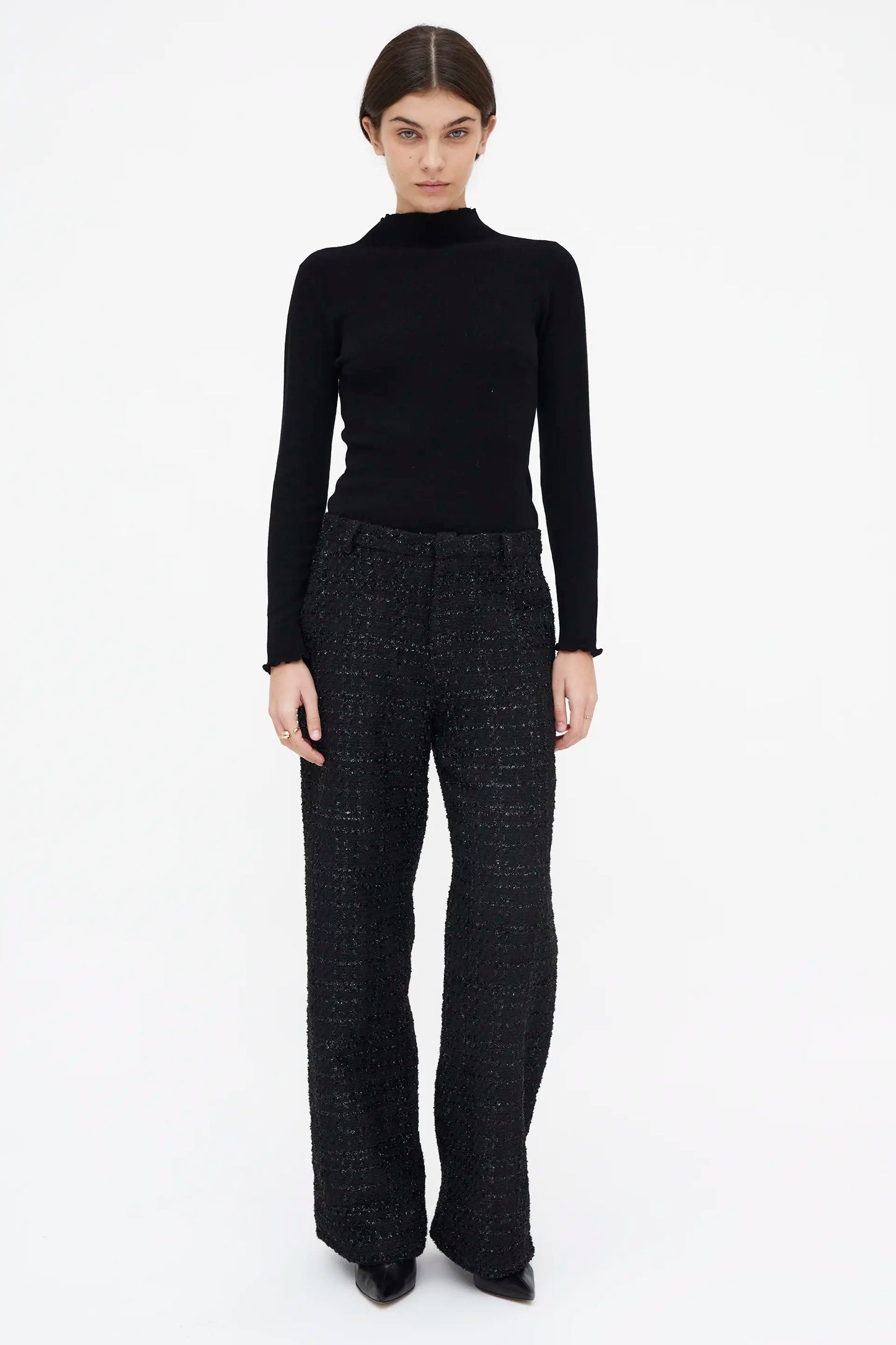 Pantalón recto tweed negro