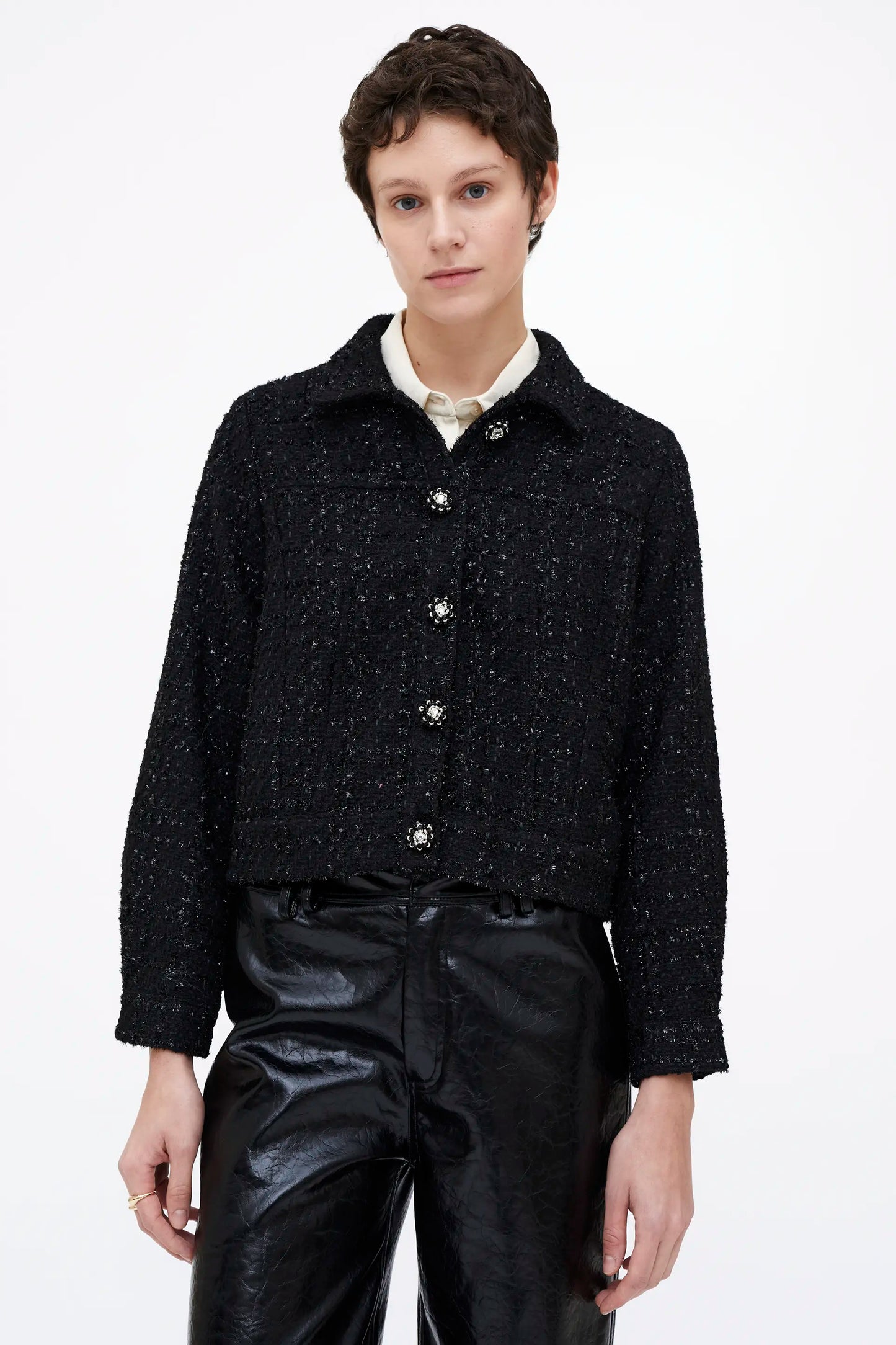 Chaqueta tweed negra