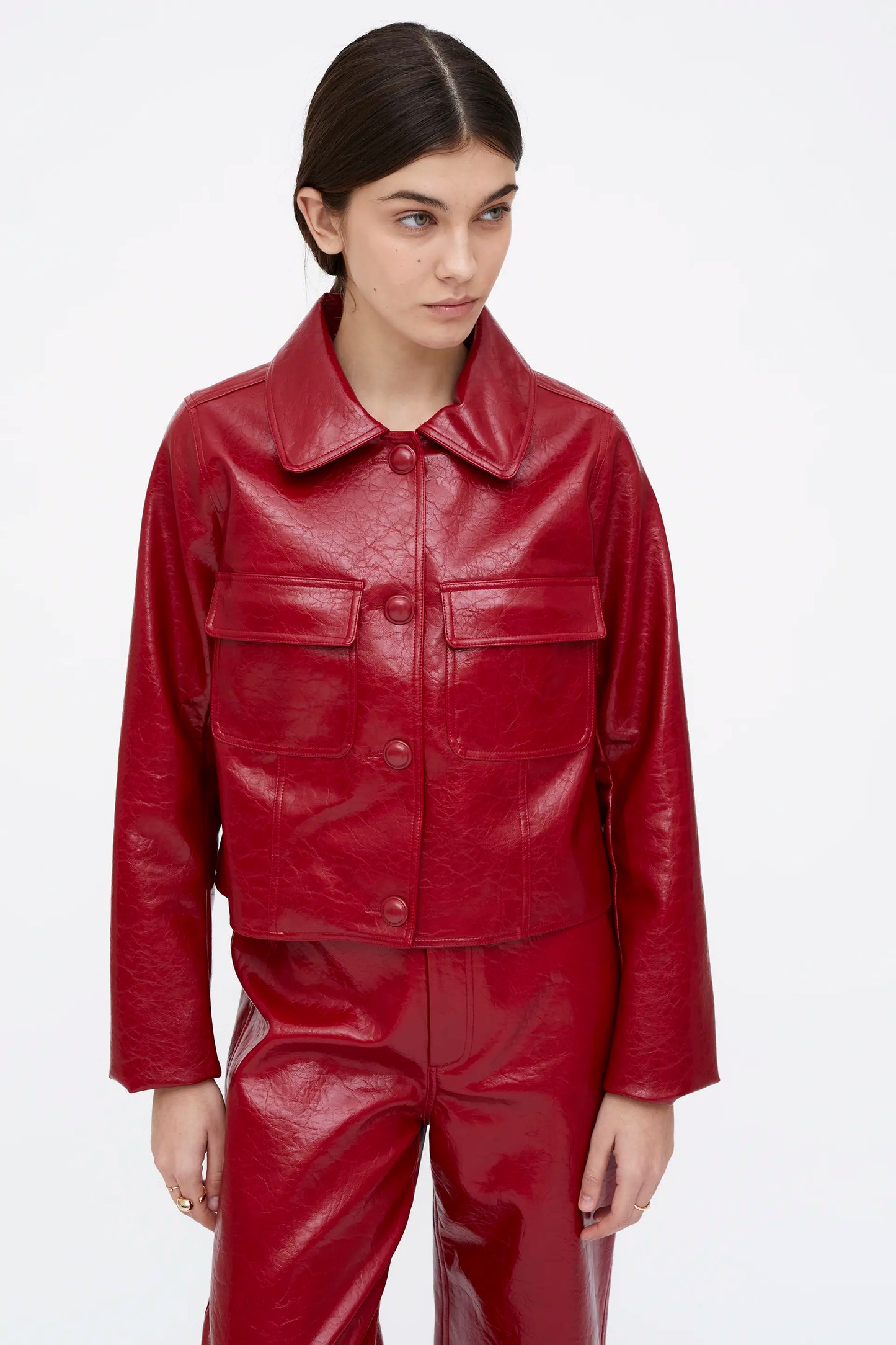 Chaqueta de cuero sintético rojo