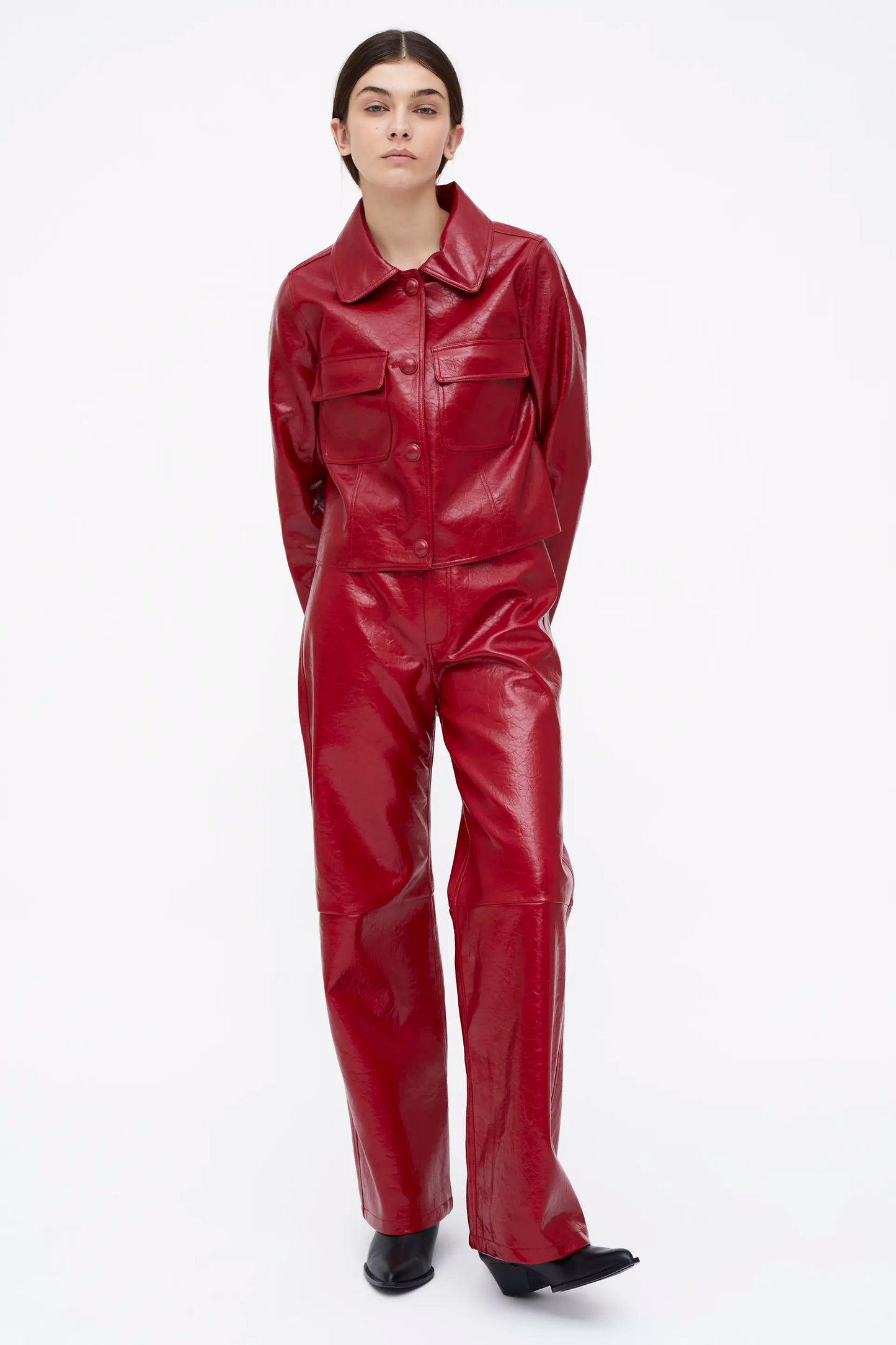 Chaqueta de cuero sintético rojo