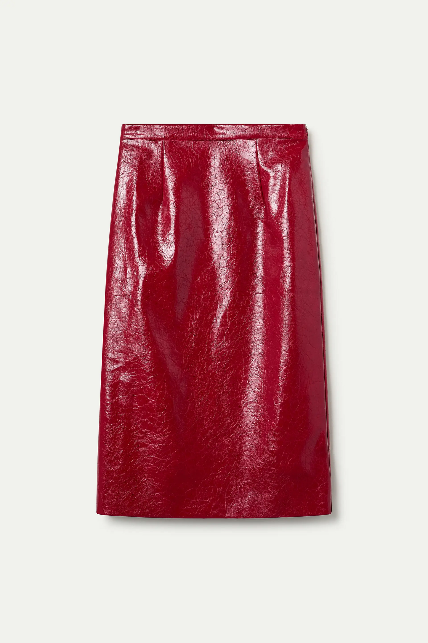 Falda Midi de cuero sintético rojo