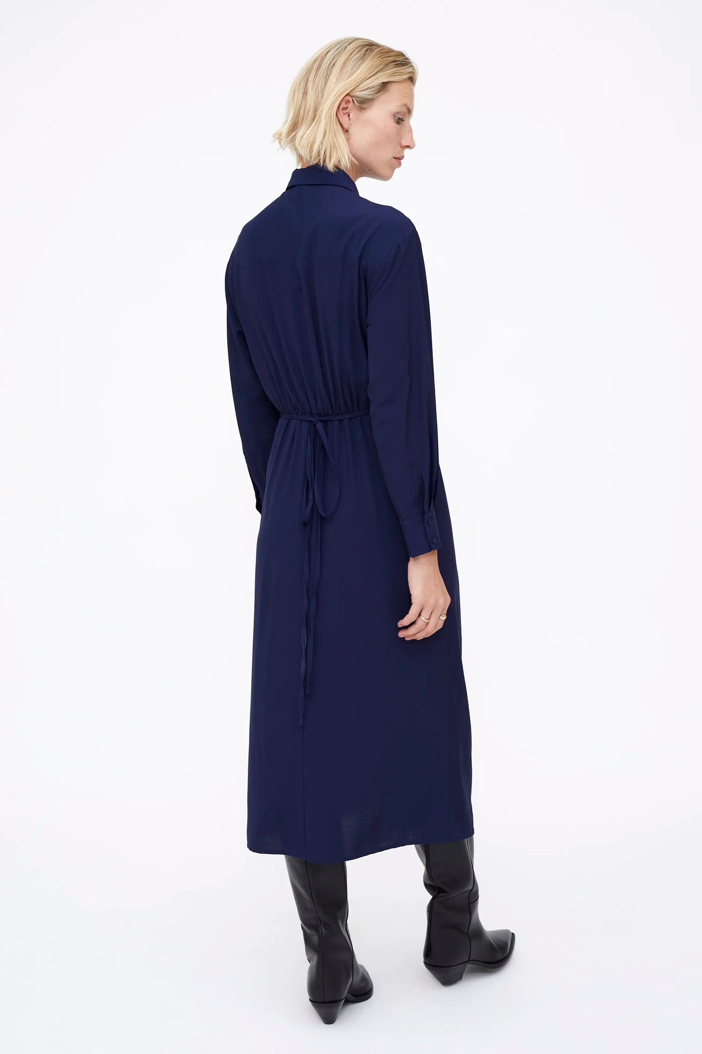 Navy blue crepe midi dress