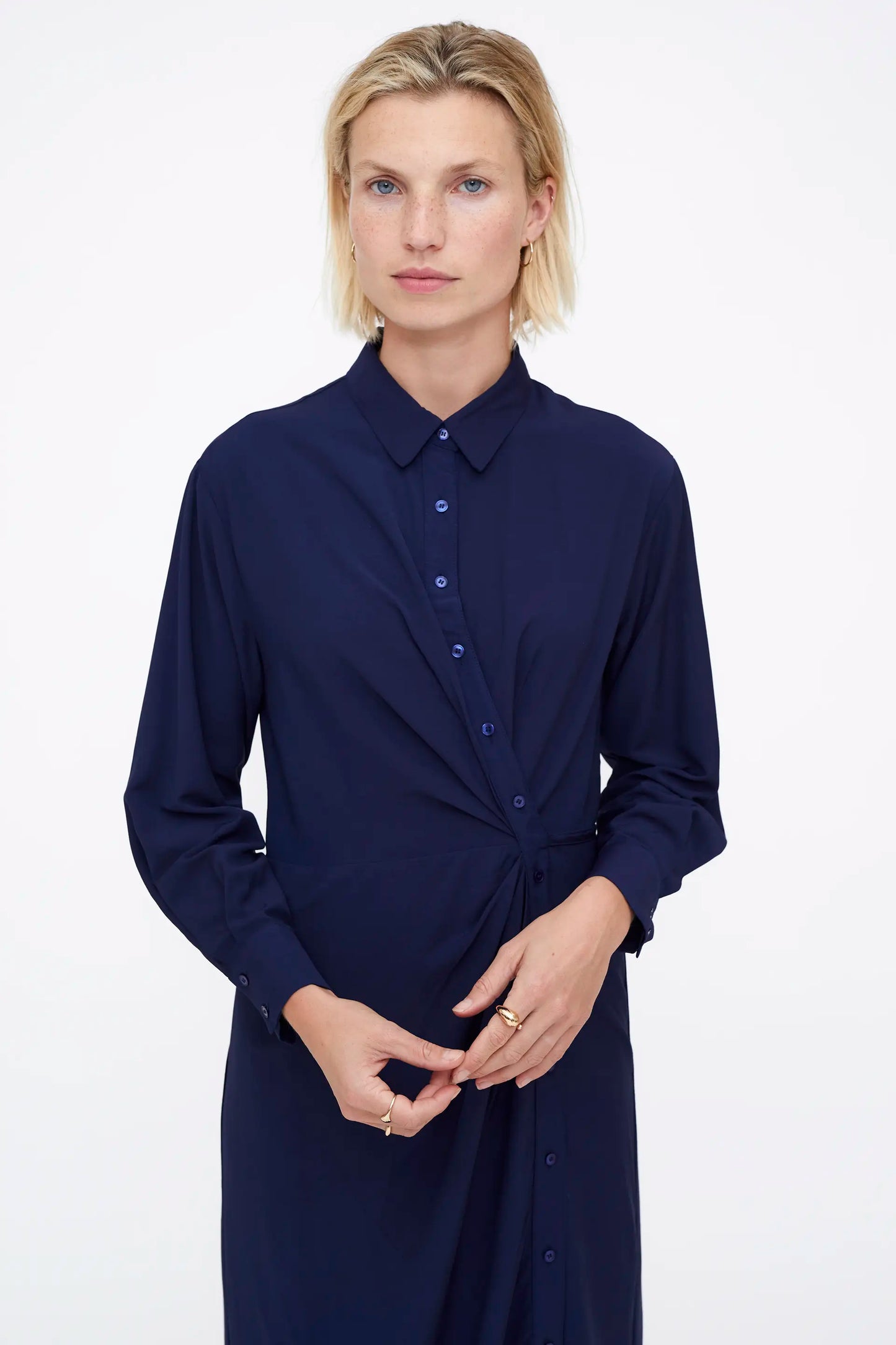 Navy blue crepe midi dress