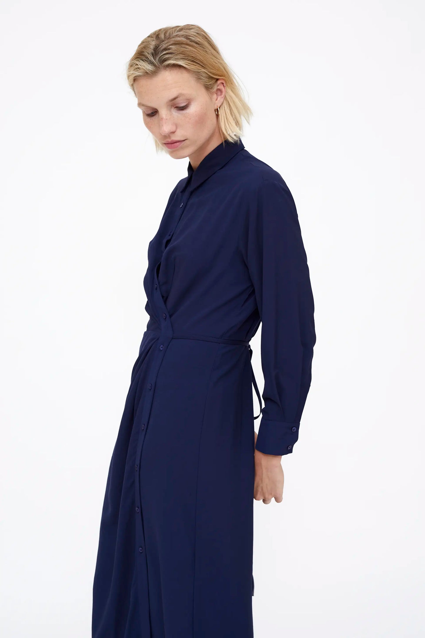 Navy blue crepe midi dress