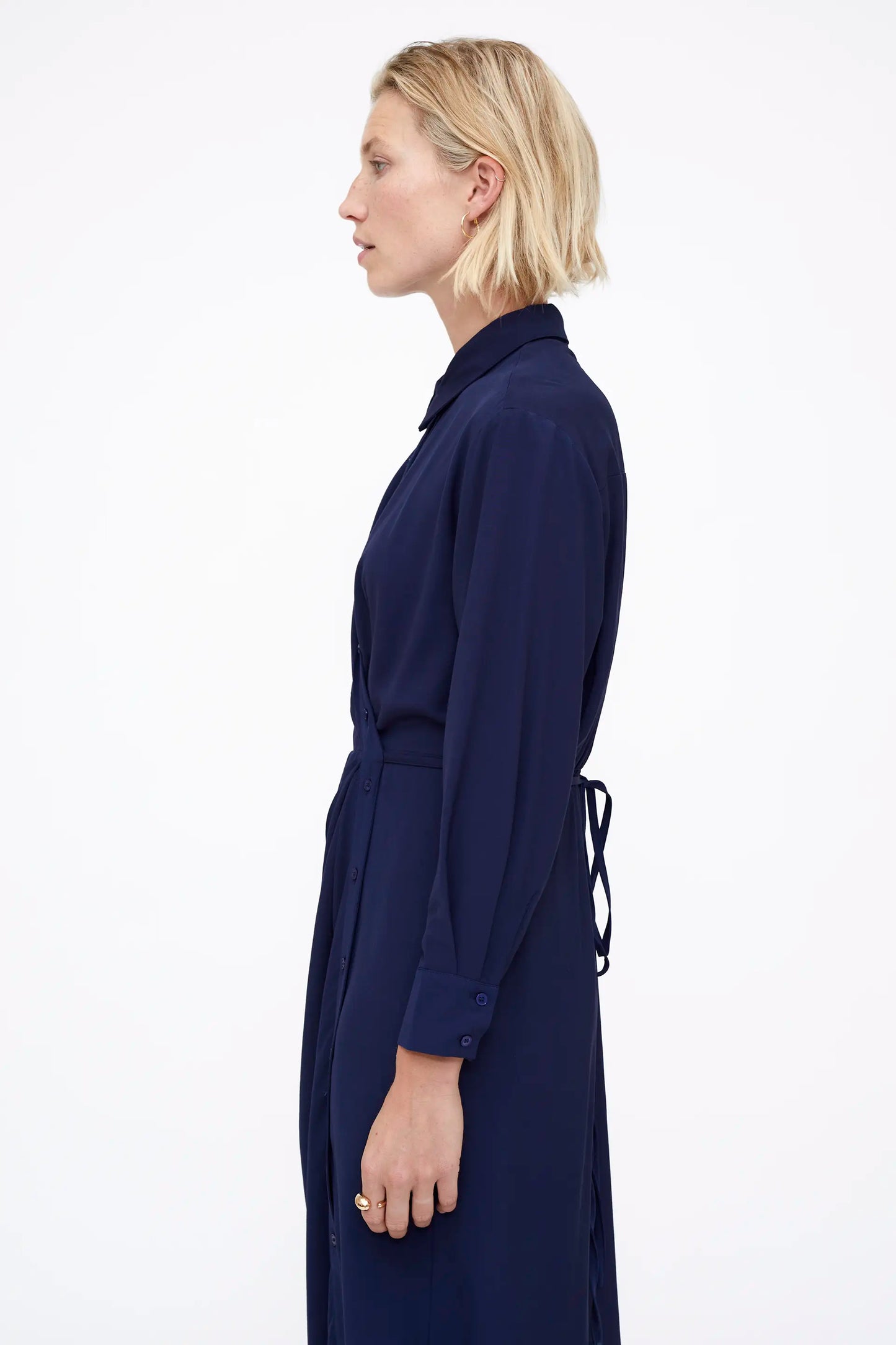 Navy blue crepe midi dress