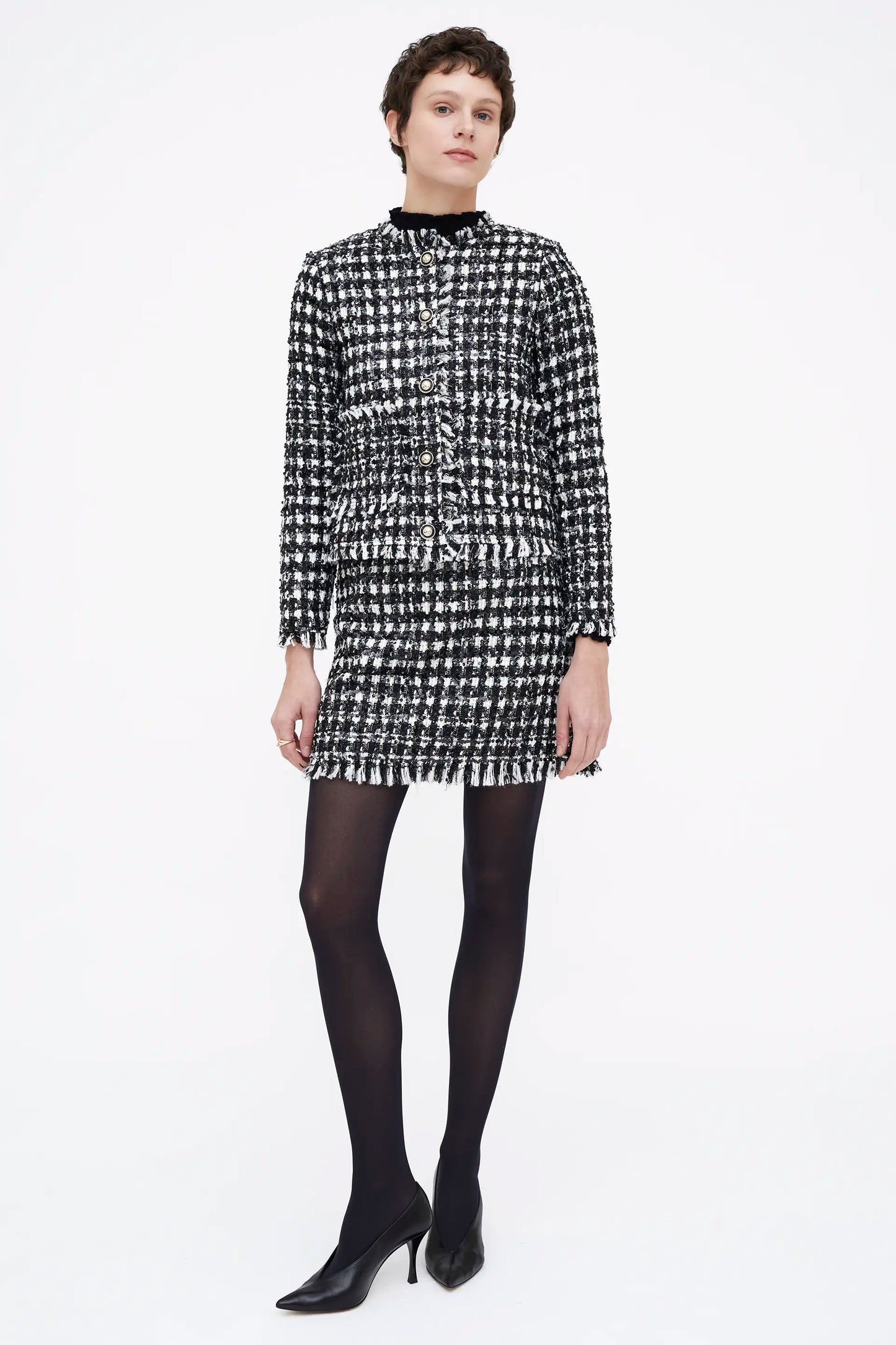 Chaqueta tweed blanco y negro