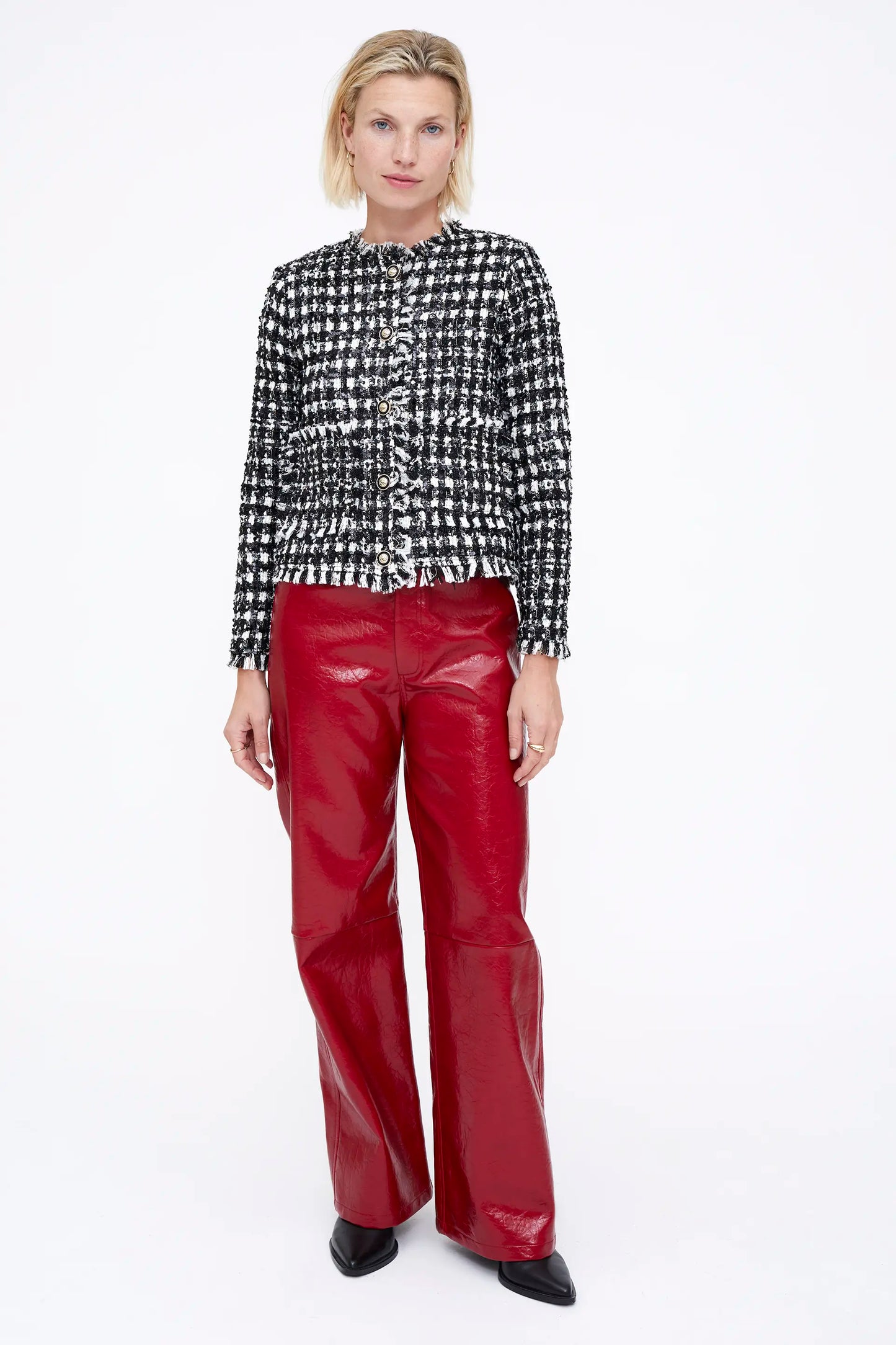 Chaqueta tweed blanco y negro