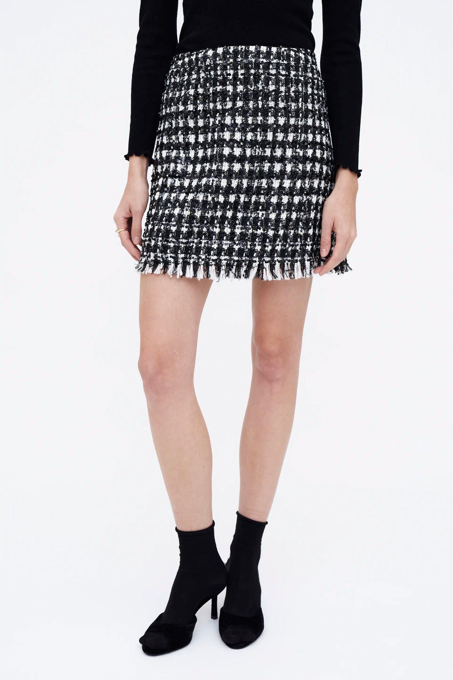 Falda corta tweed blanco y negro