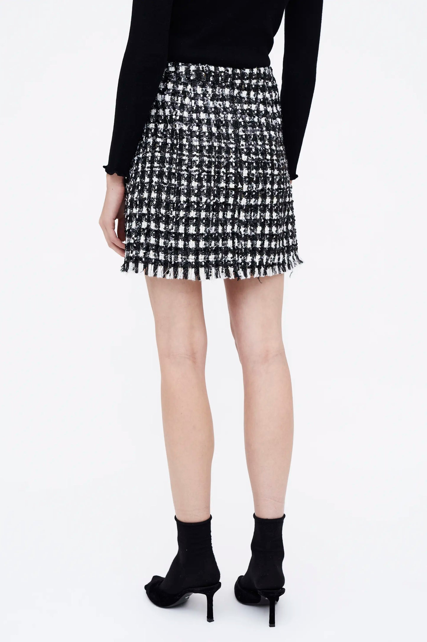 Falda corta tweed blanco y negro