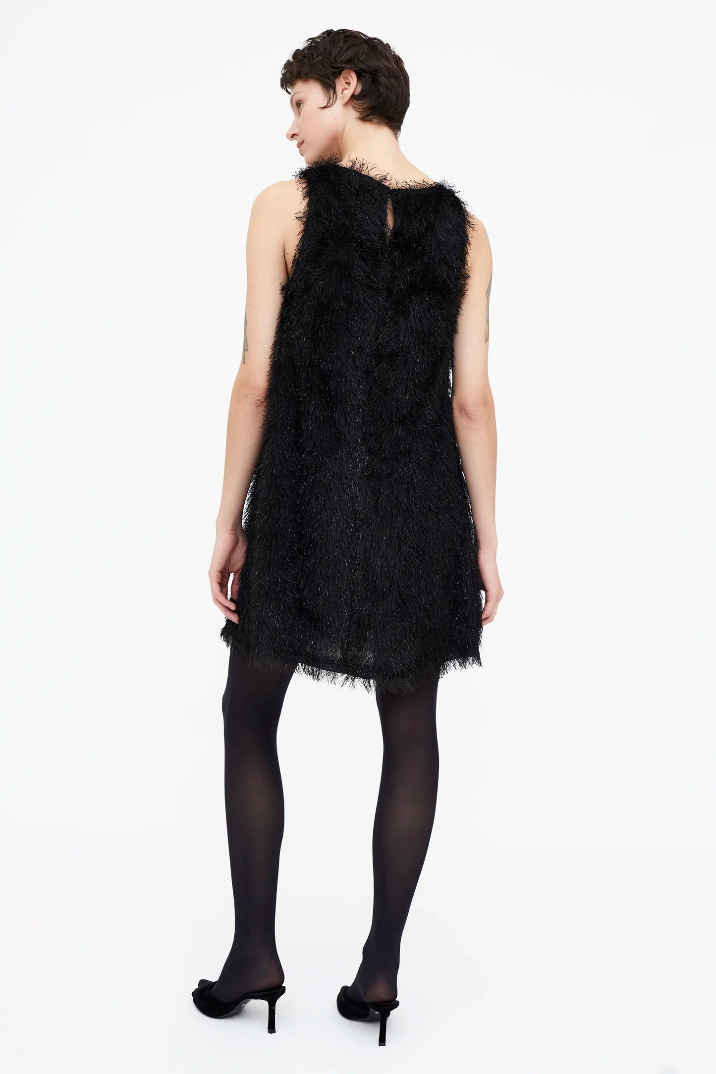 Short black dress with Lurex threads