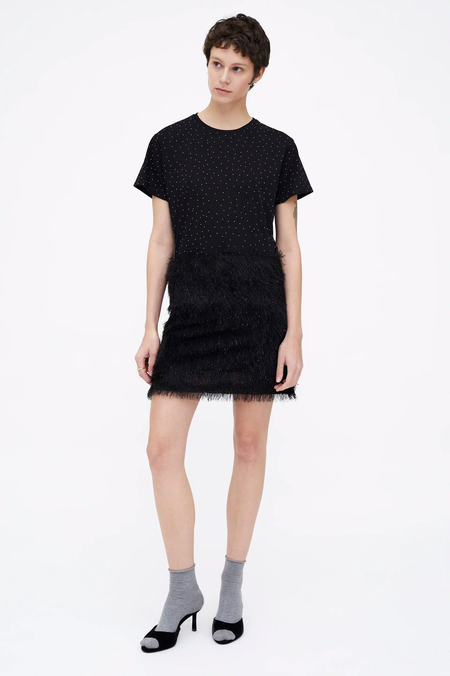 Falda corta negra con hilos Lurex