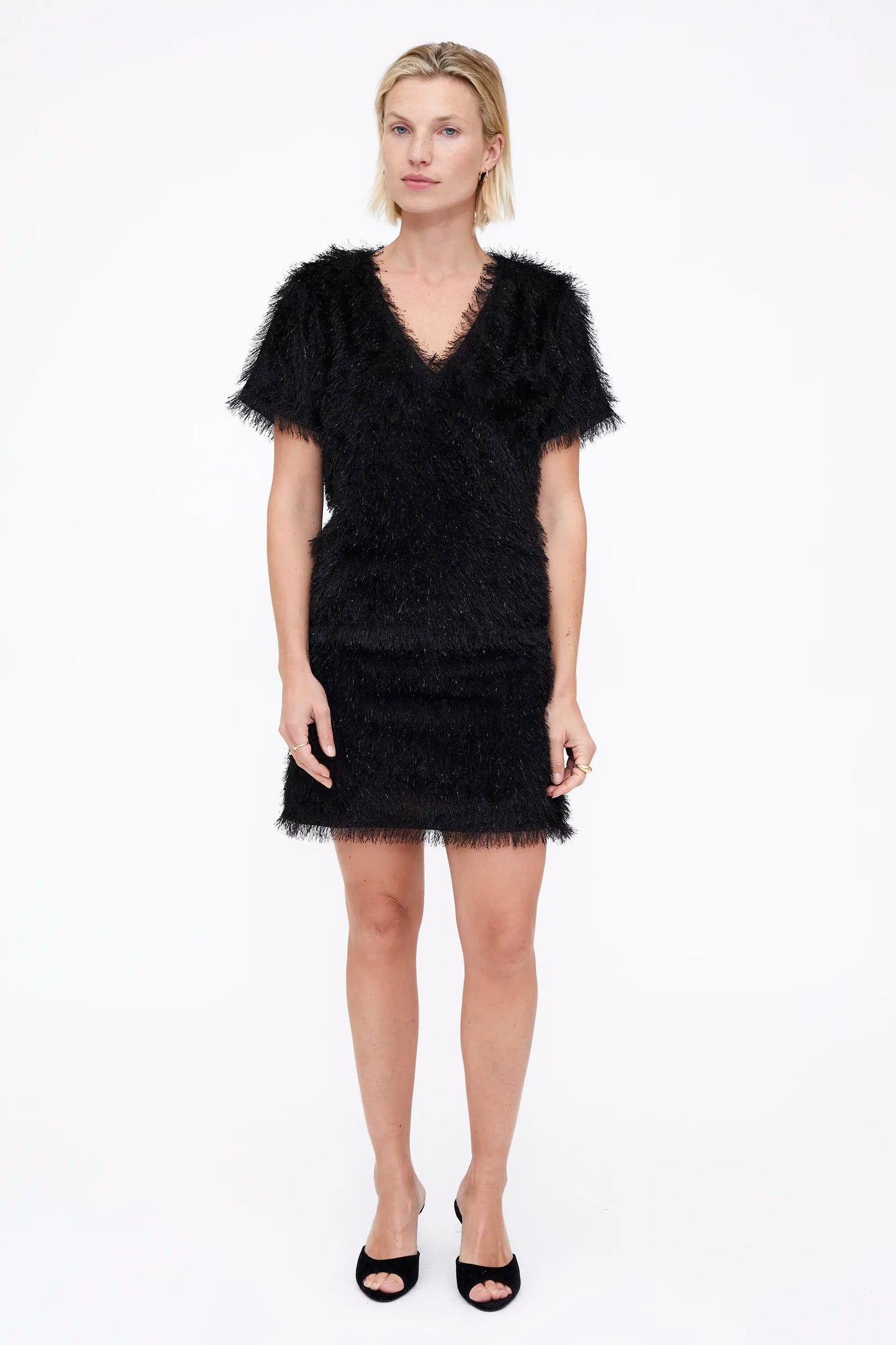 Falda corta negra con hilos Lurex