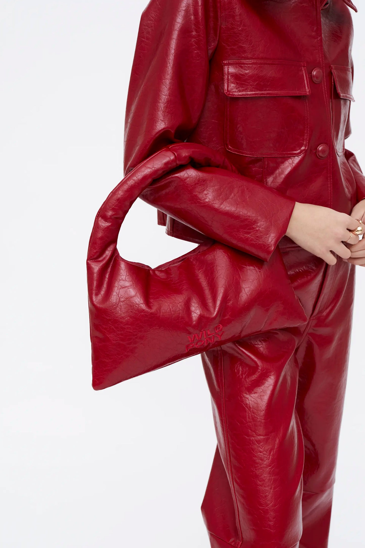 Bolso hombro cuero sintético rojo