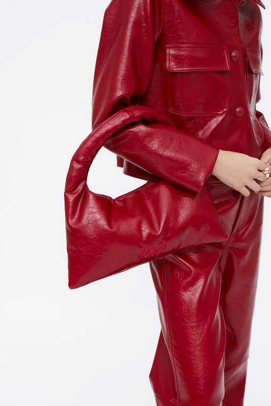 Bolso hombro cuero sintético rojo