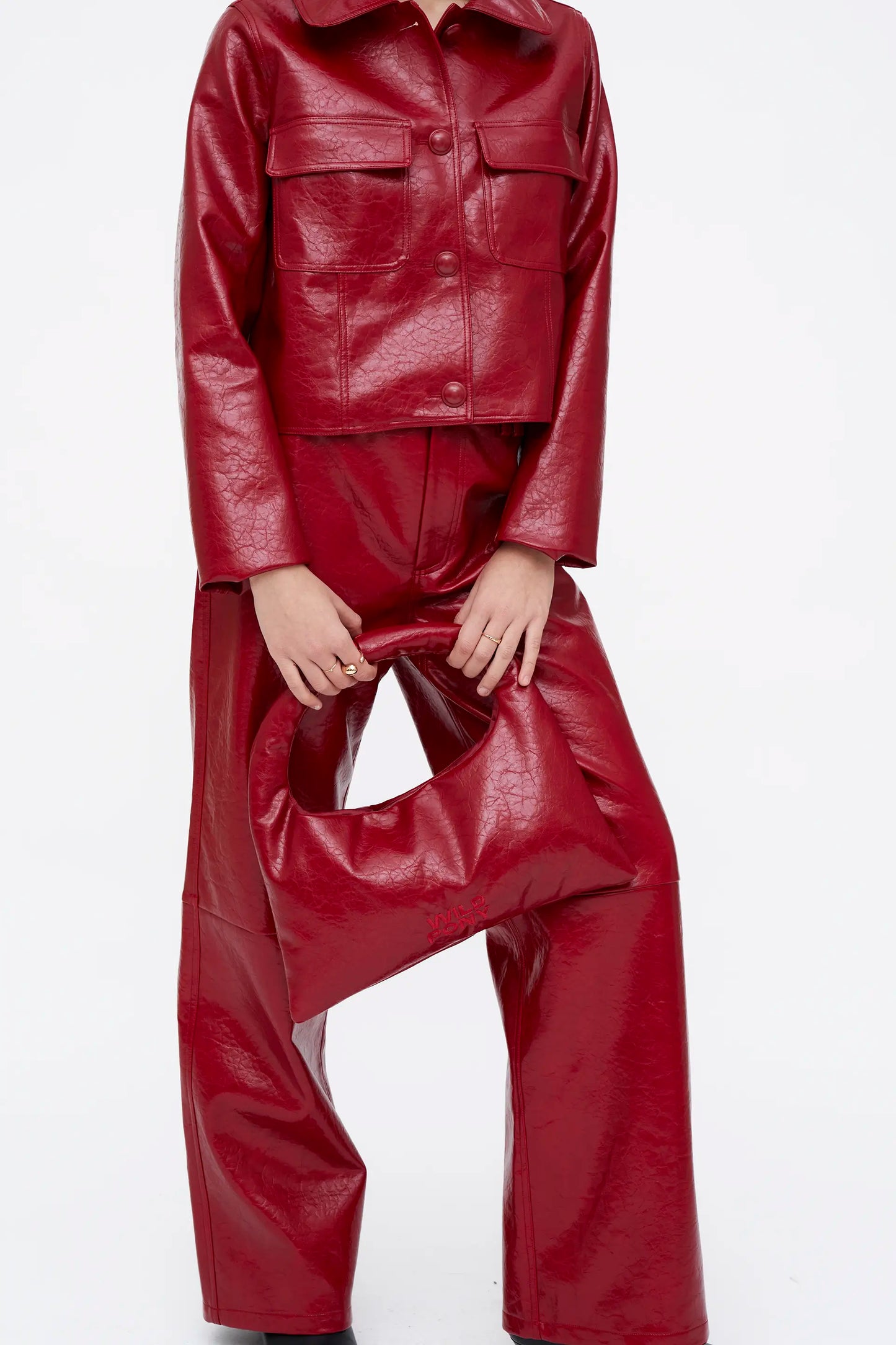 Bolso hombro cuero sintético rojo