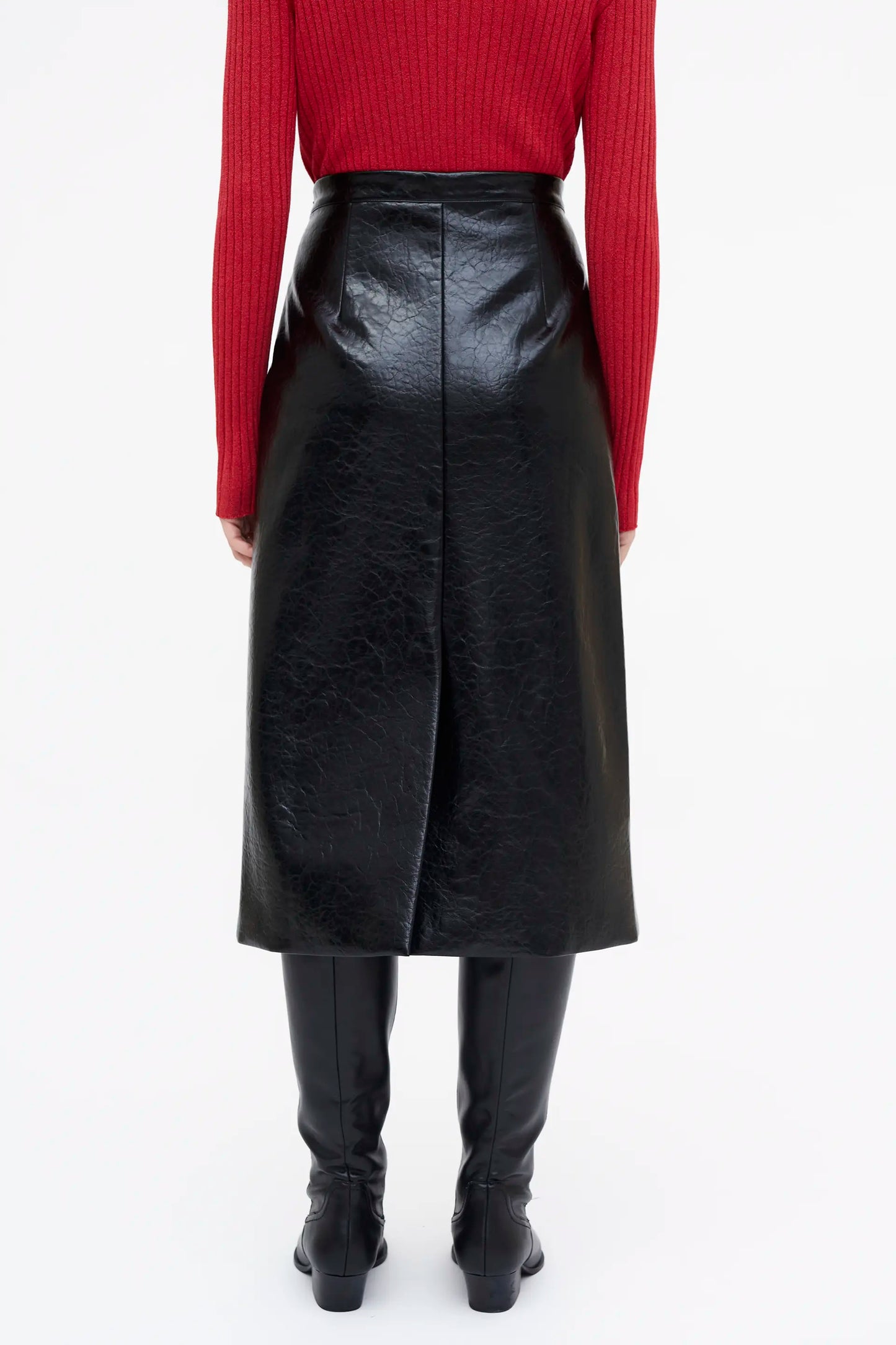 Falda Midi de cuero sintético negro