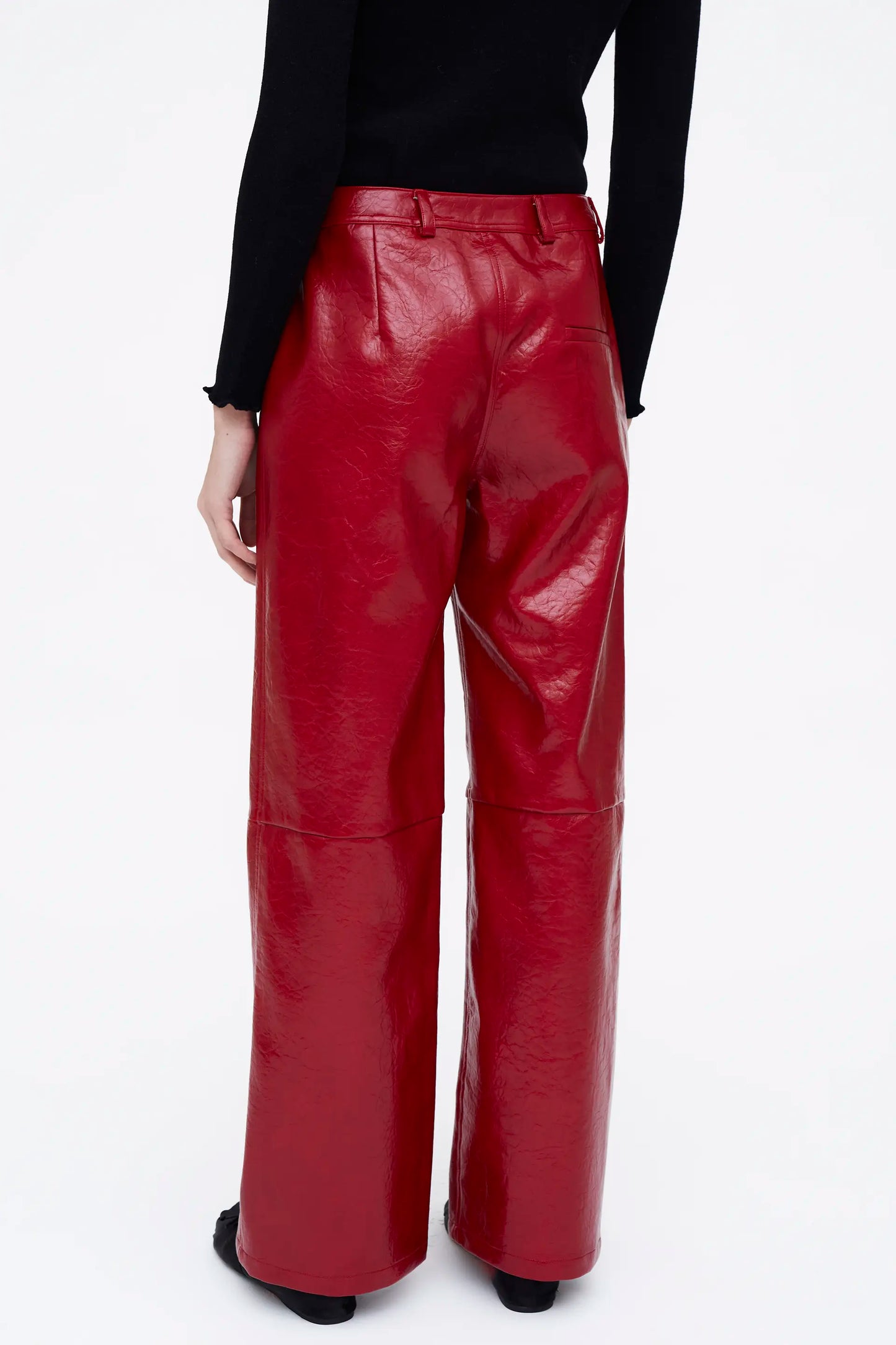 Pantalón recto cuero sintético rojo