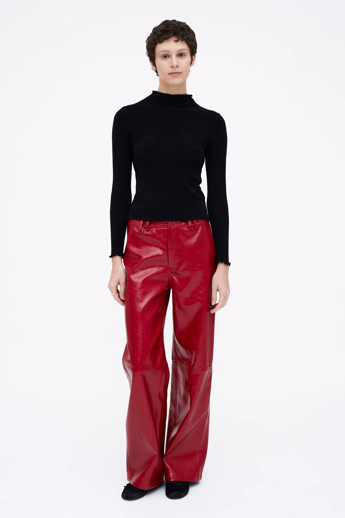 Pantalón recto cuero sintético rojo