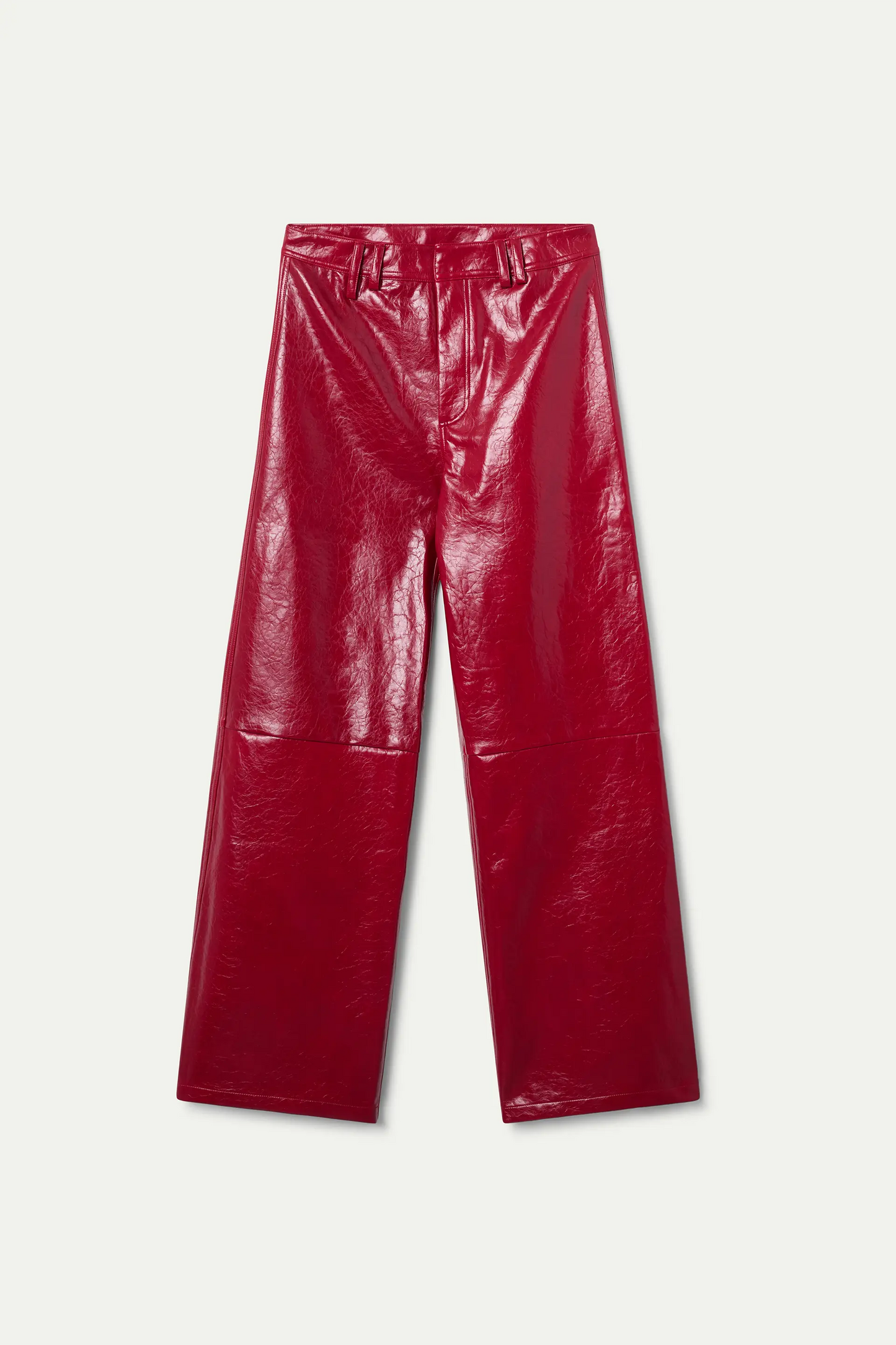 Pantalón recto cuero sintético rojo