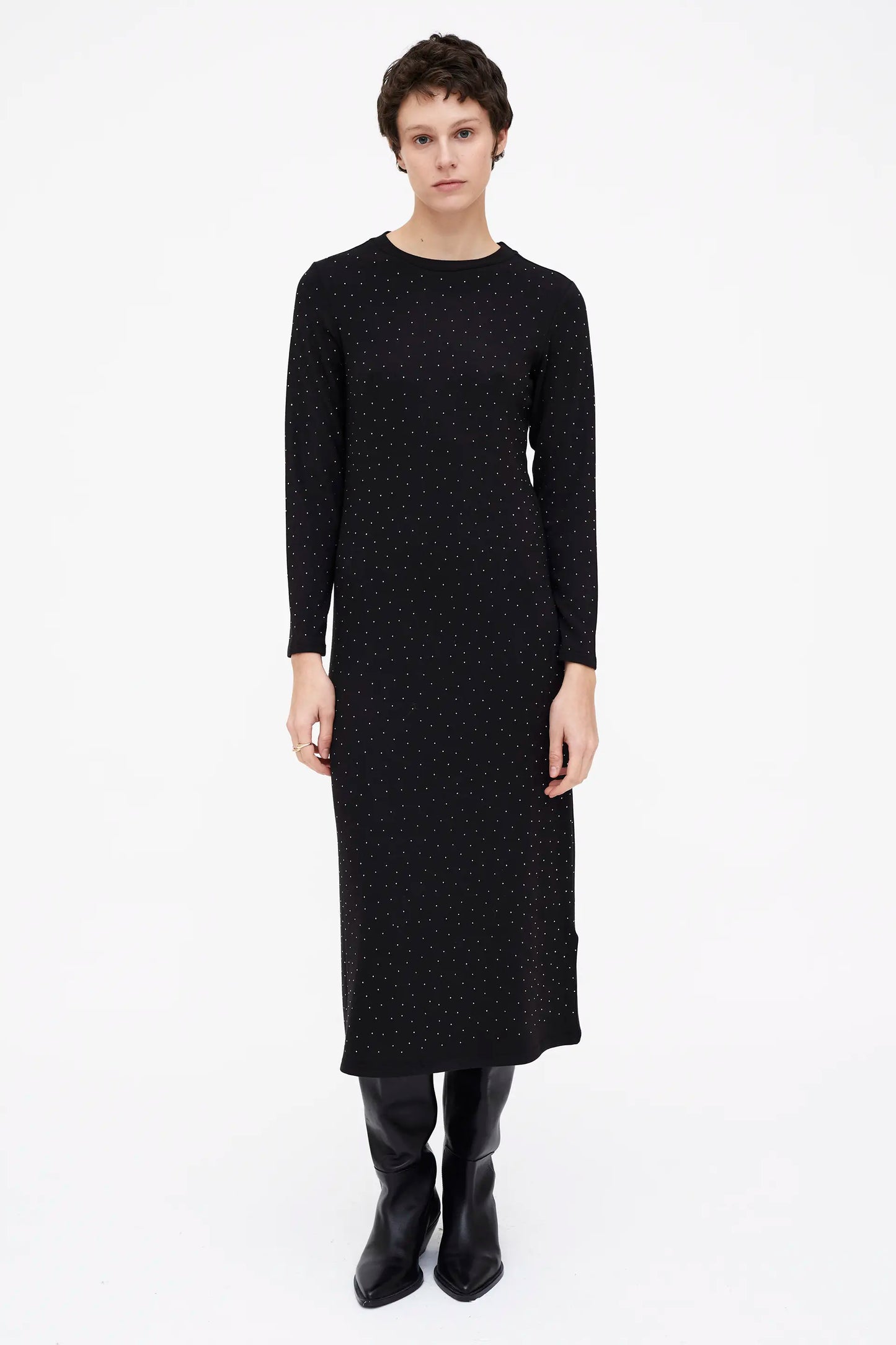 Vestido Midi negro con detalle plateado