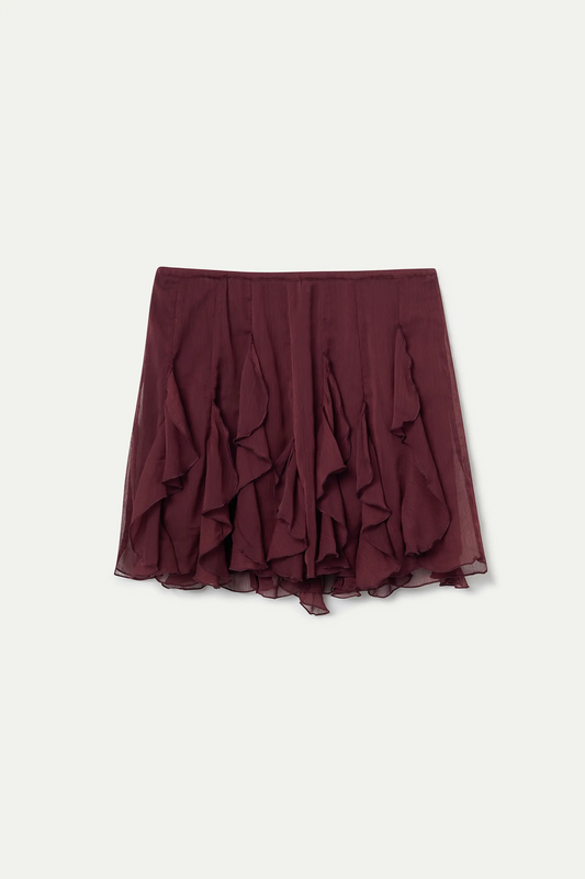 Falda corta de chiffon marrón