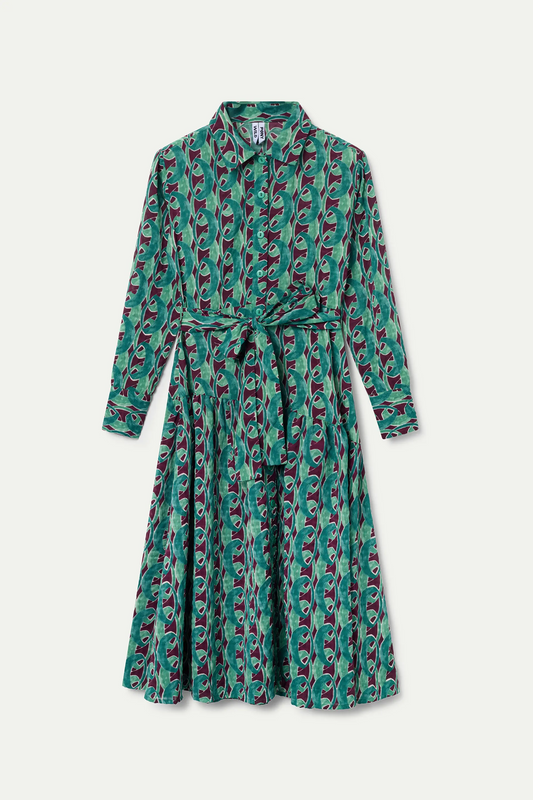 Jade Chain print tie midi dress