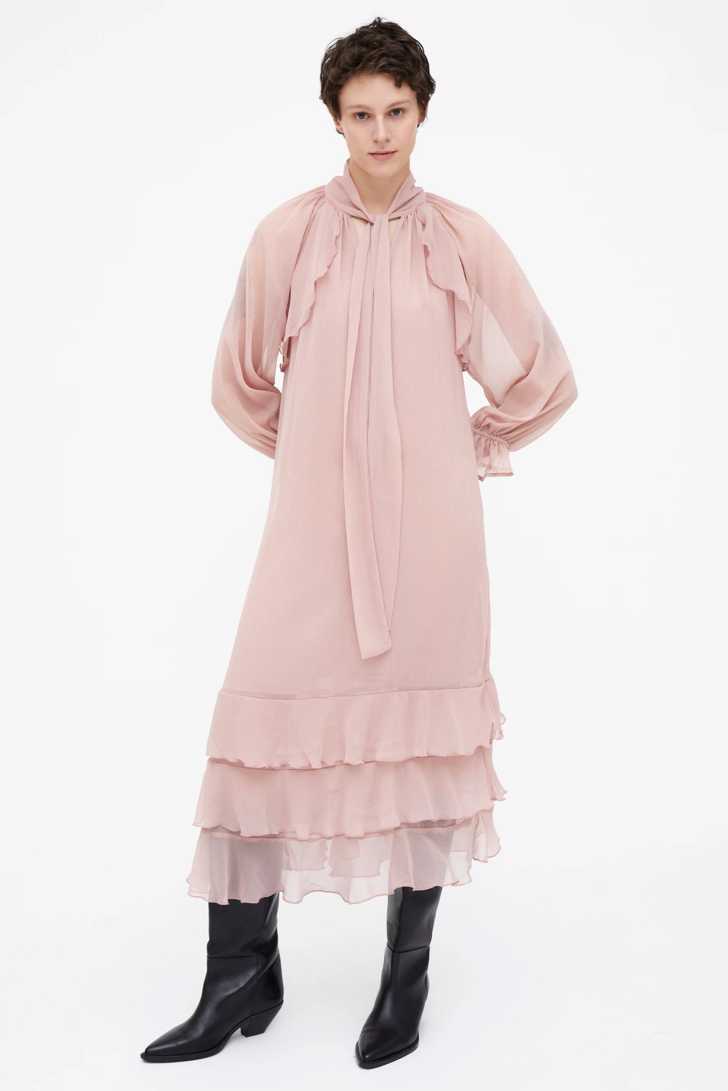 Vestido Midi chiffon rosa