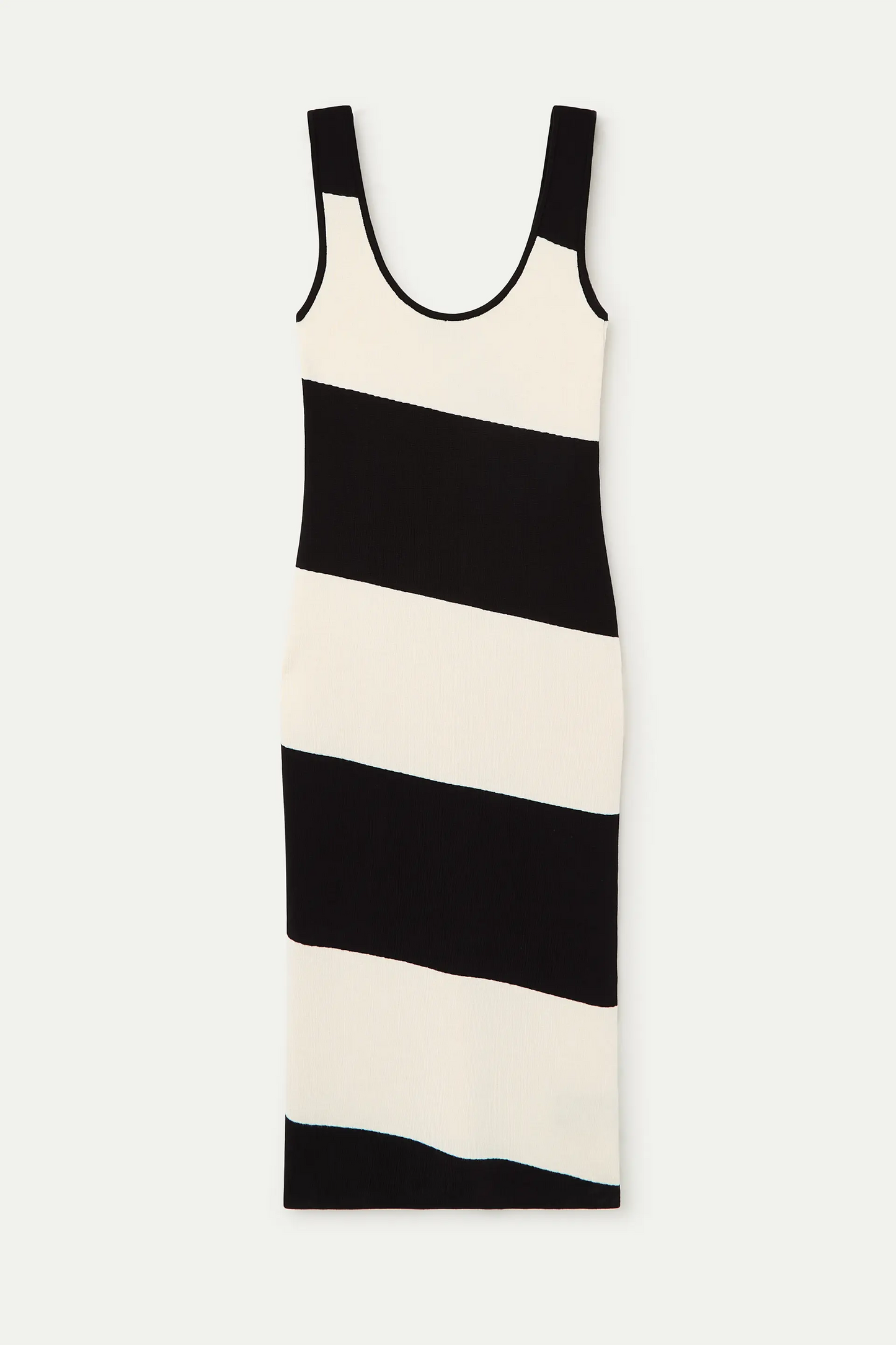 black and white striped knit midi dress