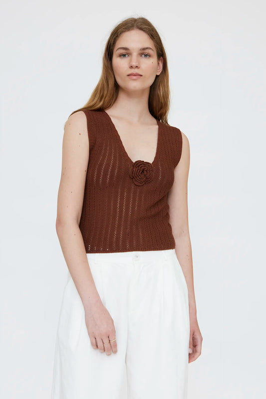 Brown openwork knit top