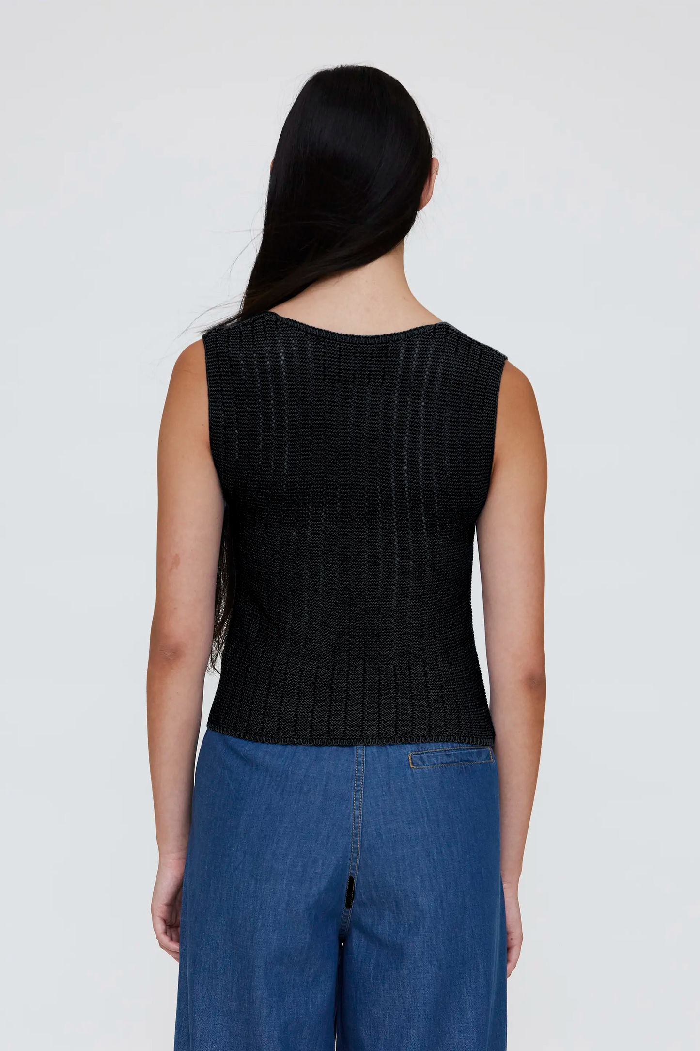 black openwork knit top