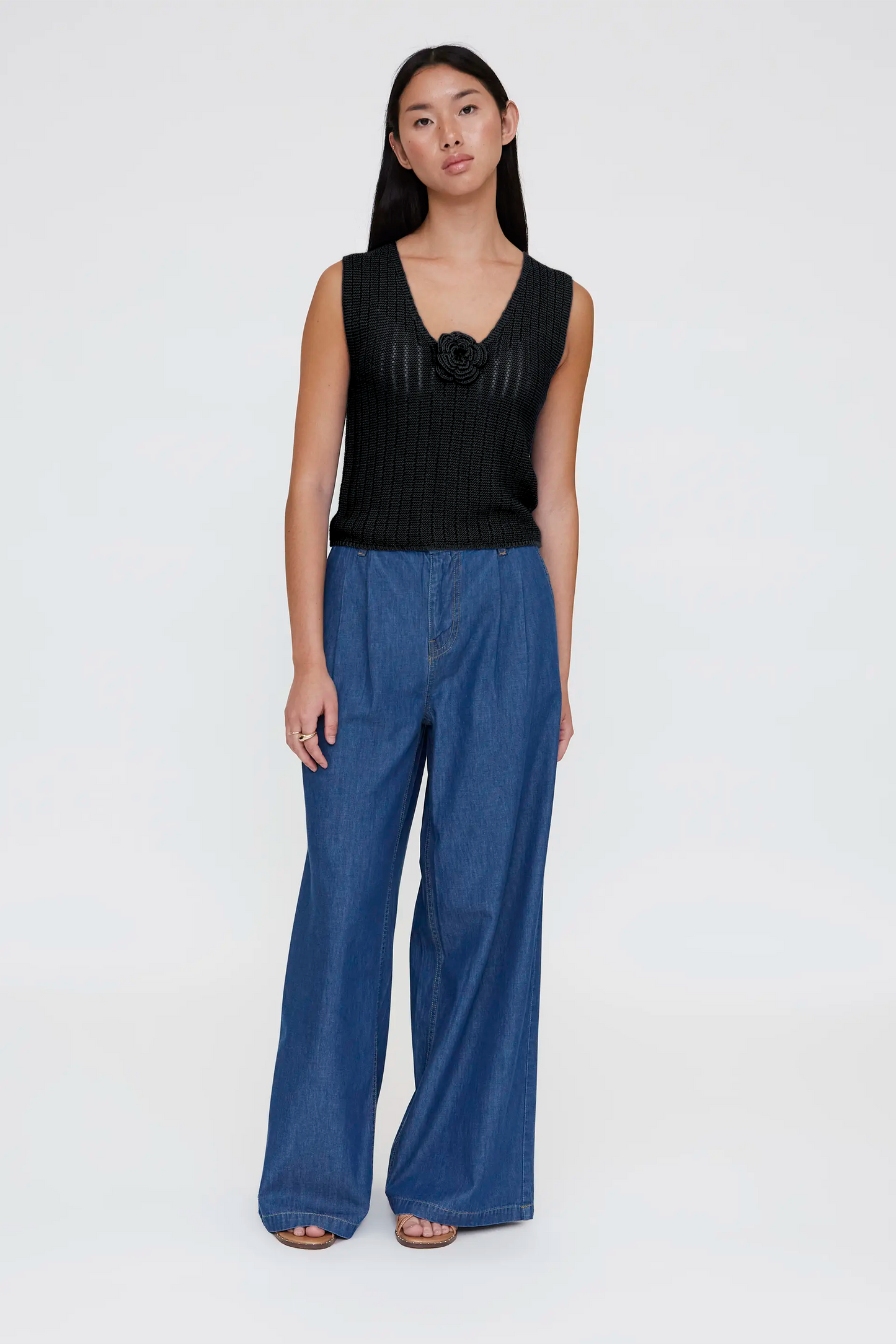 black openwork knit top