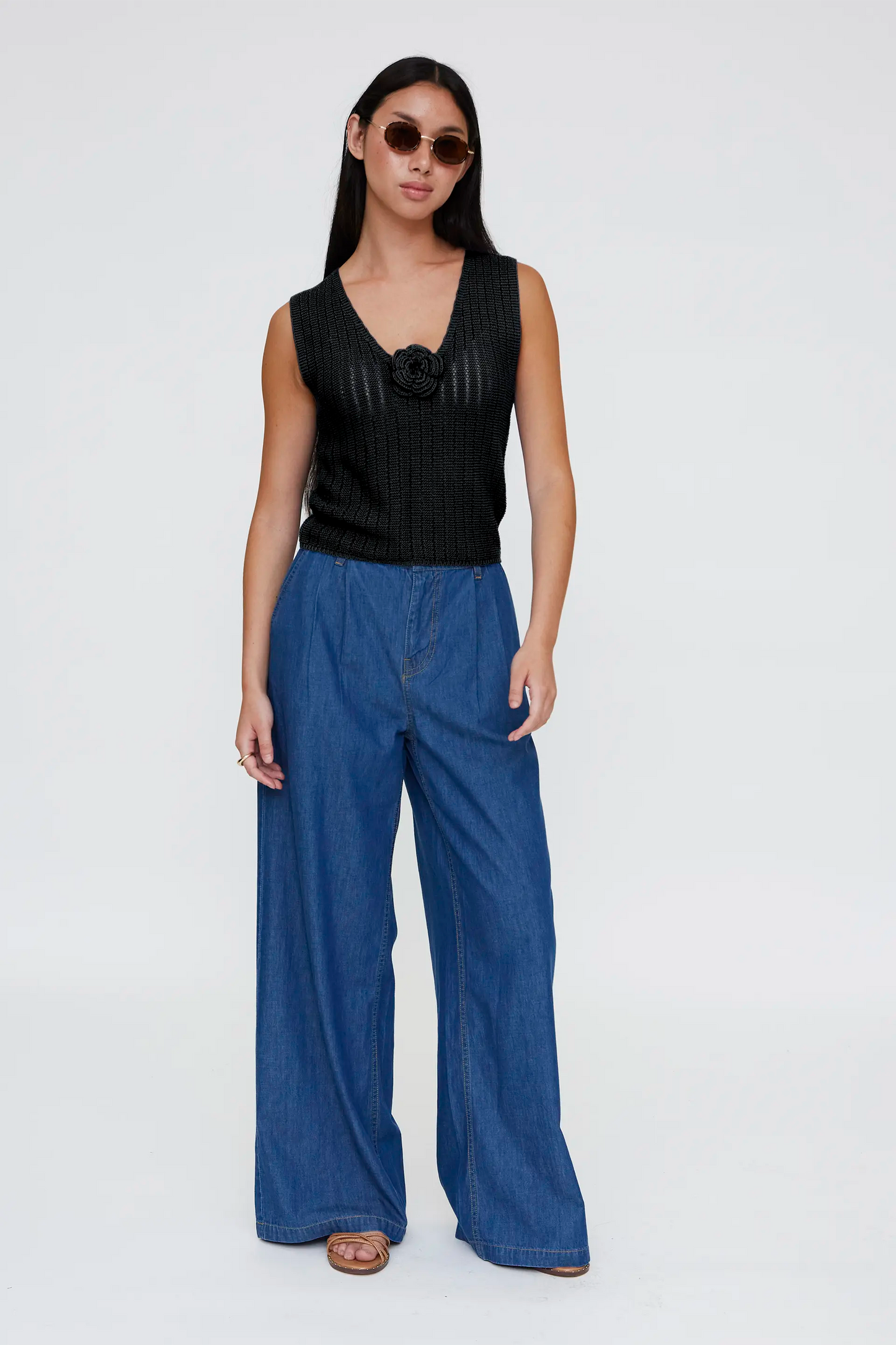 black openwork knit top