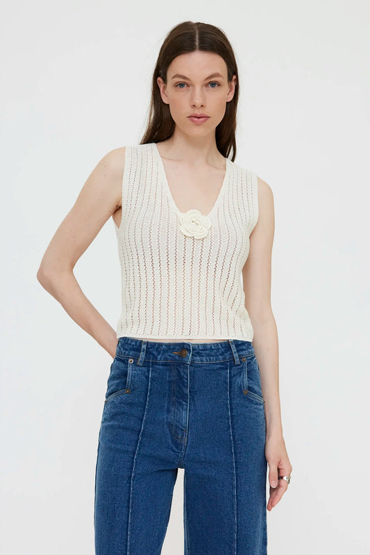 White openwork knit top