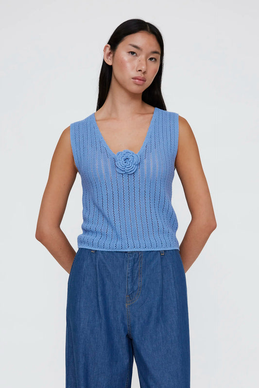Blue openwork knit top