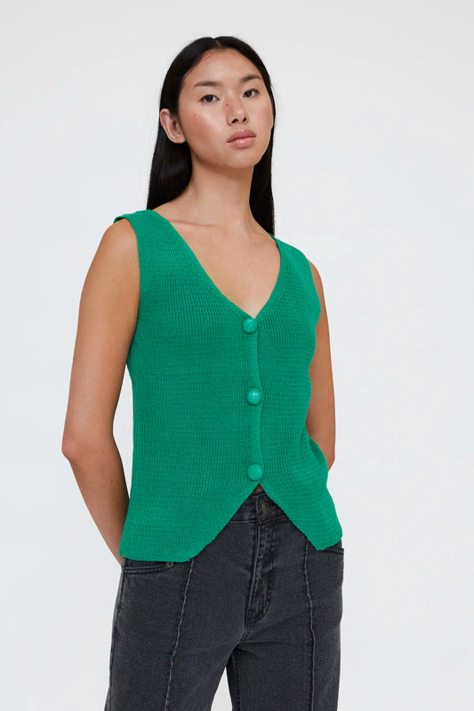 Green button-down knit top