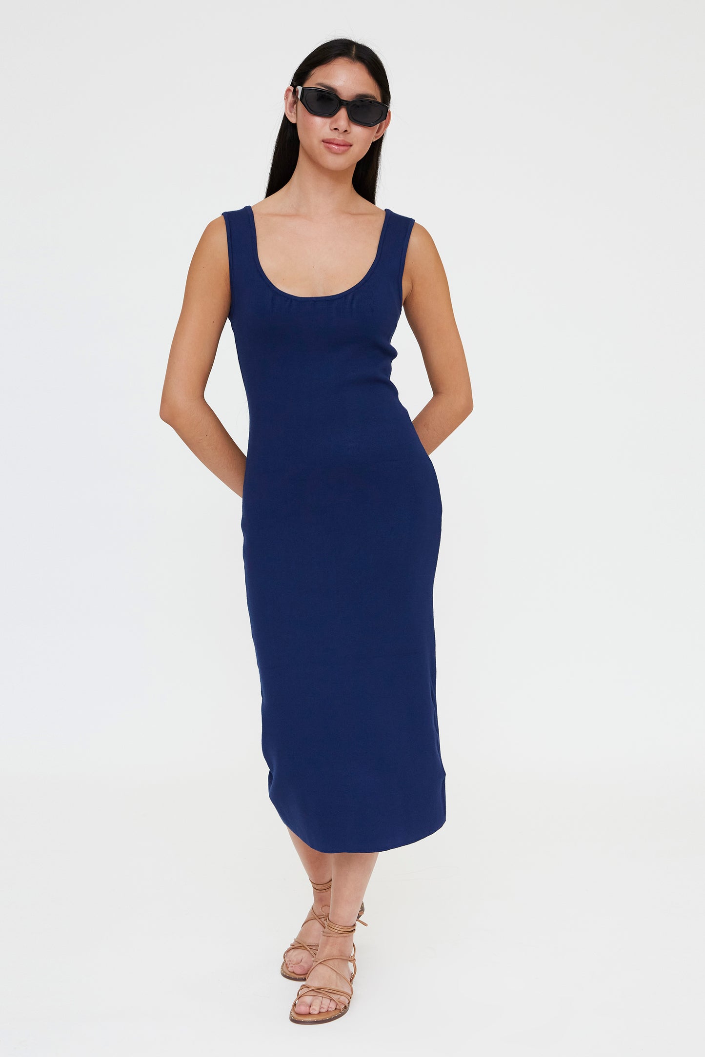 Vestido midi punto navy blue