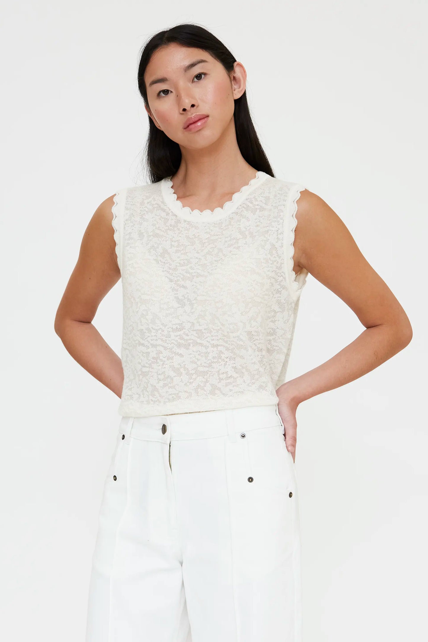 Top with white lace