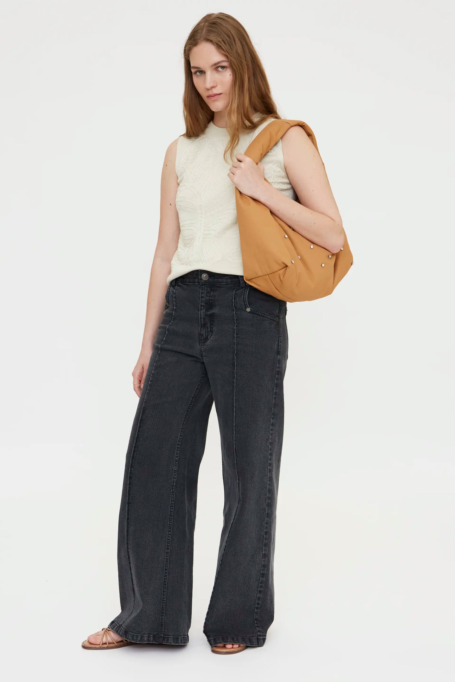 White embroidered knit top