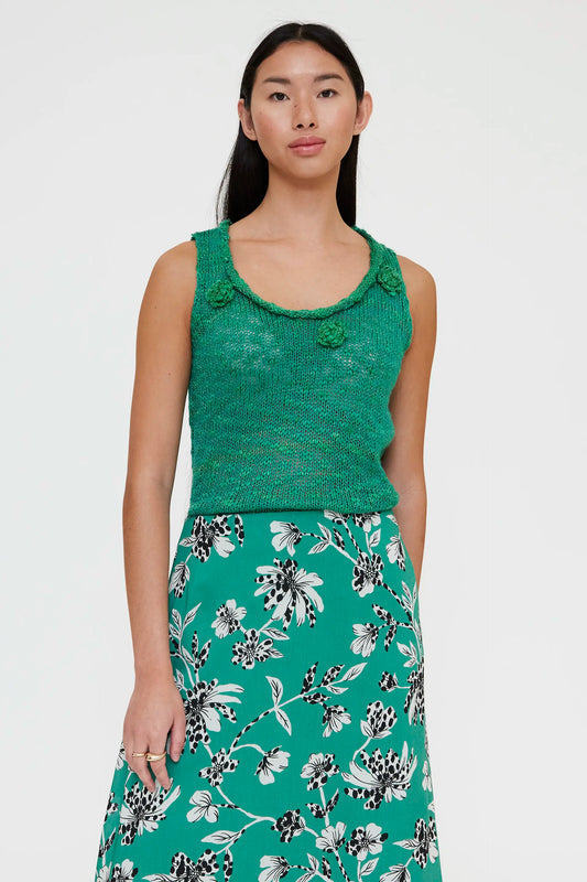 Green openwork knit top
