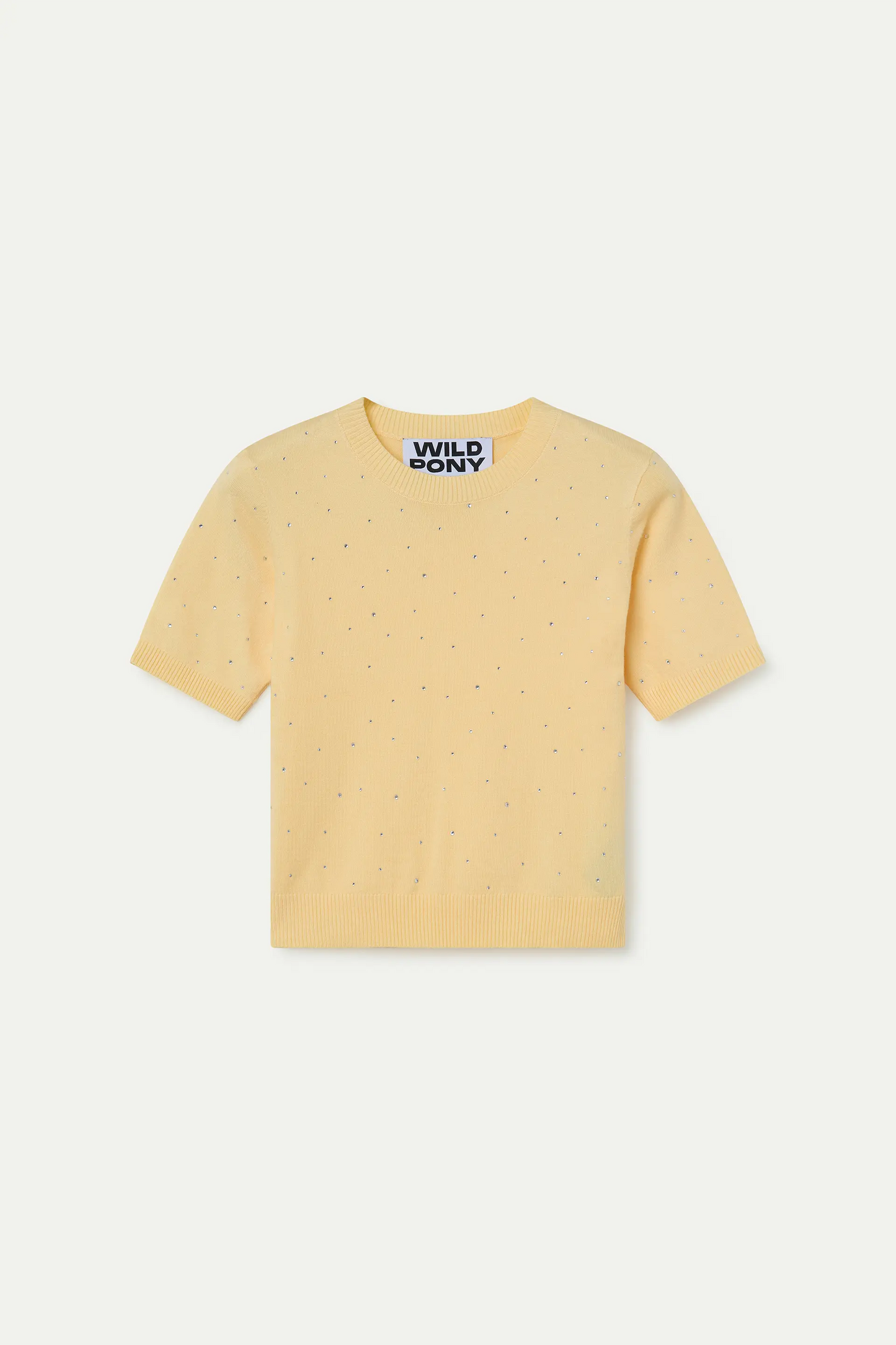 Yellow knit top with rhinestone detail